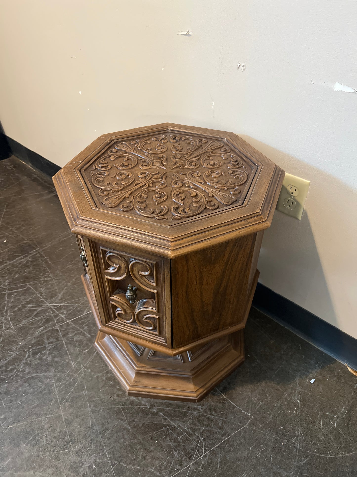 Vintage Hexagon Side Table with Carved Detail