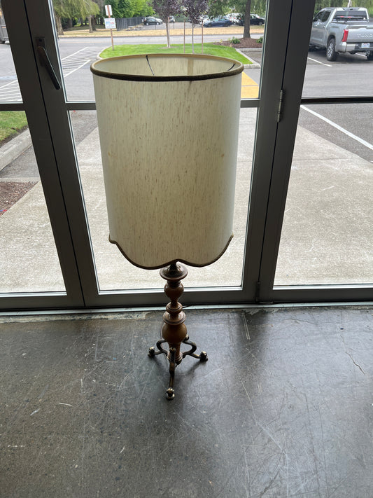 Vintage Brass Candlestick Table Lamp with Scalloped Shade