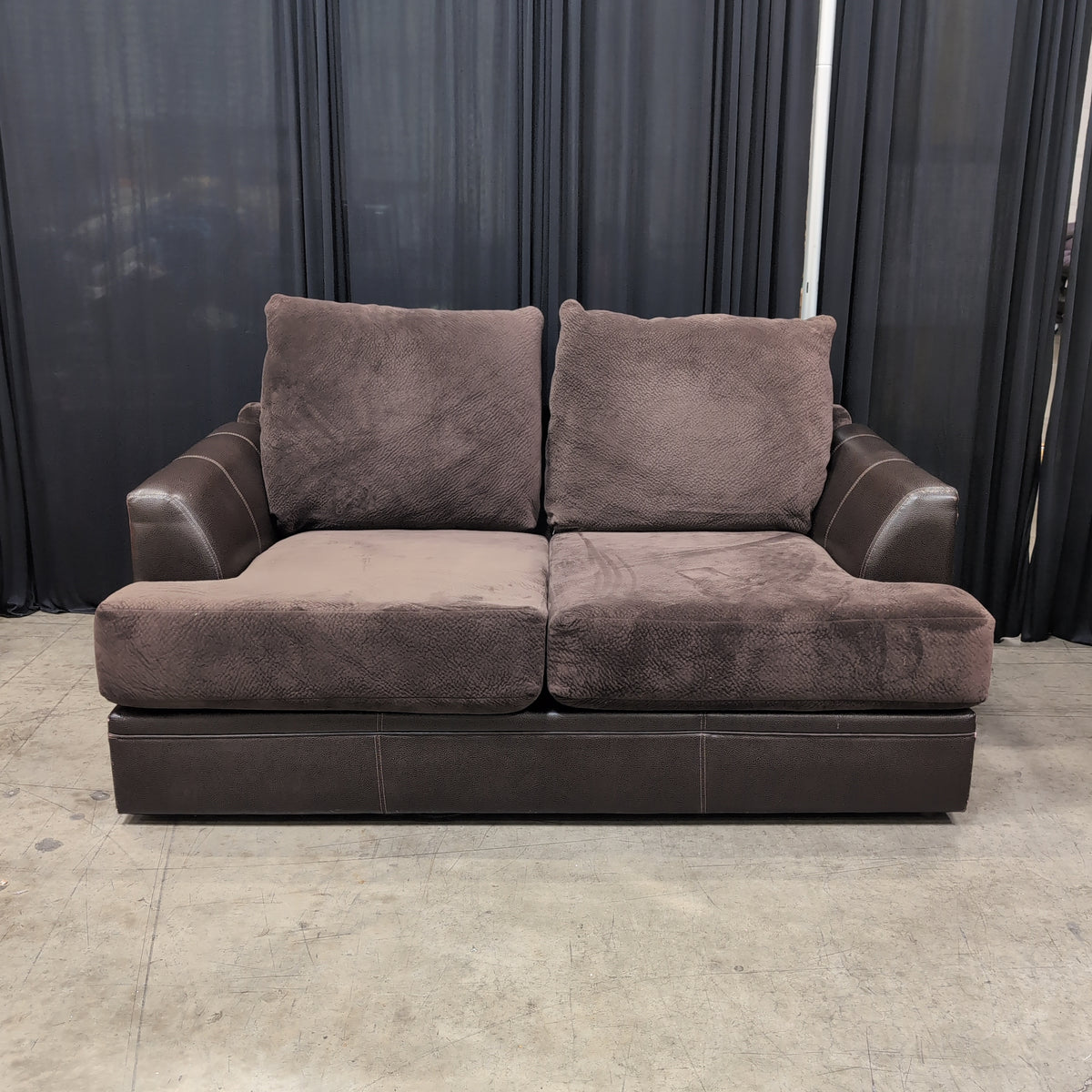 Brown Two-Seater Loveseat in Mixed Materials