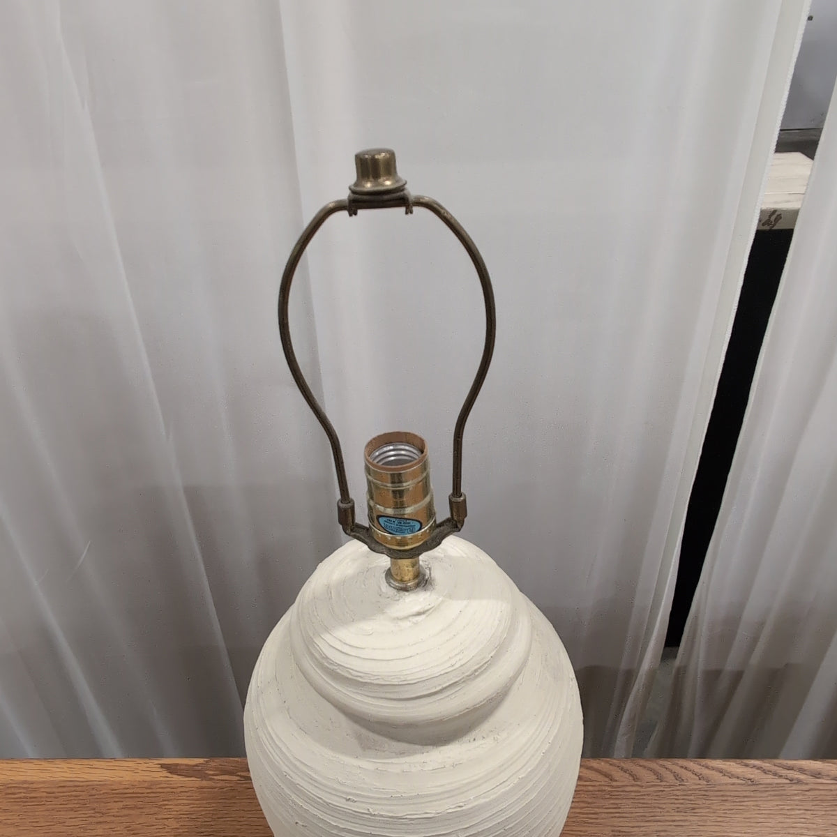 Light Beige Ceramic Urn Table Lamp with Fabric Shade