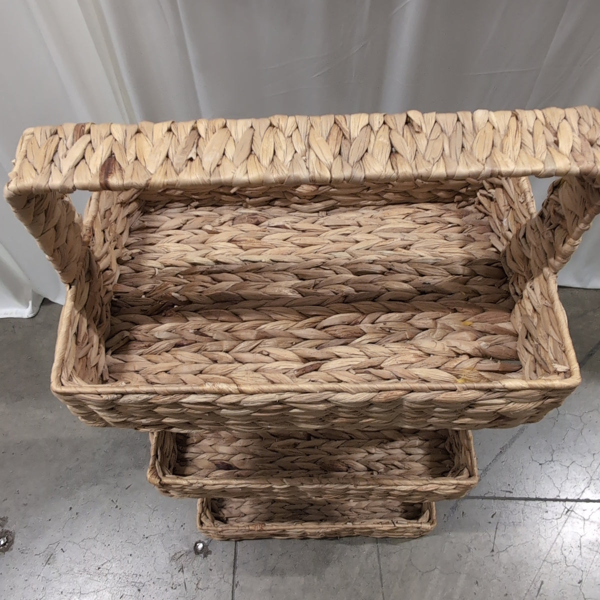 Natural Woven Three-Tier Basket Stand with Handle