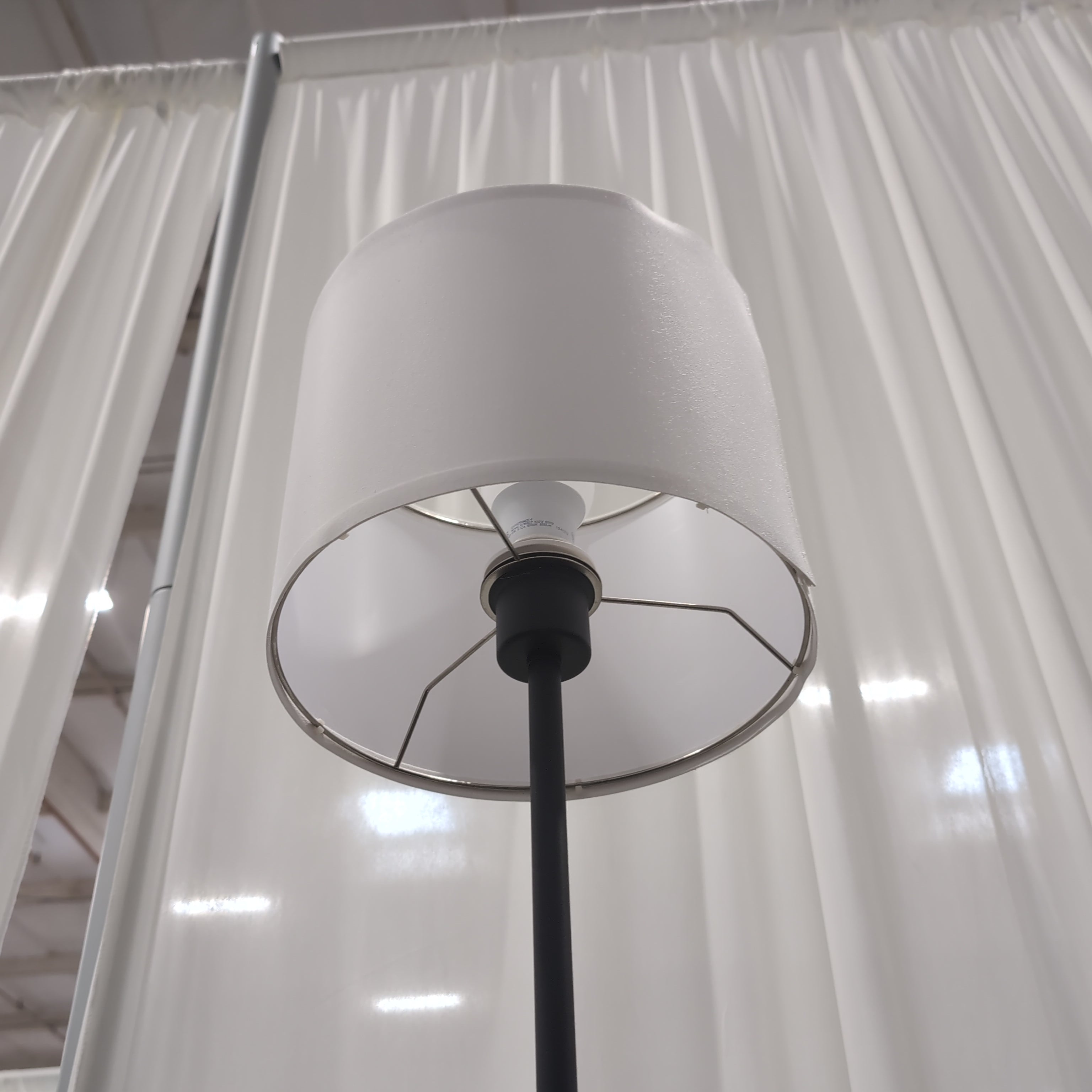 Modern Black Metal Floor Lamp with White Fabric Shade