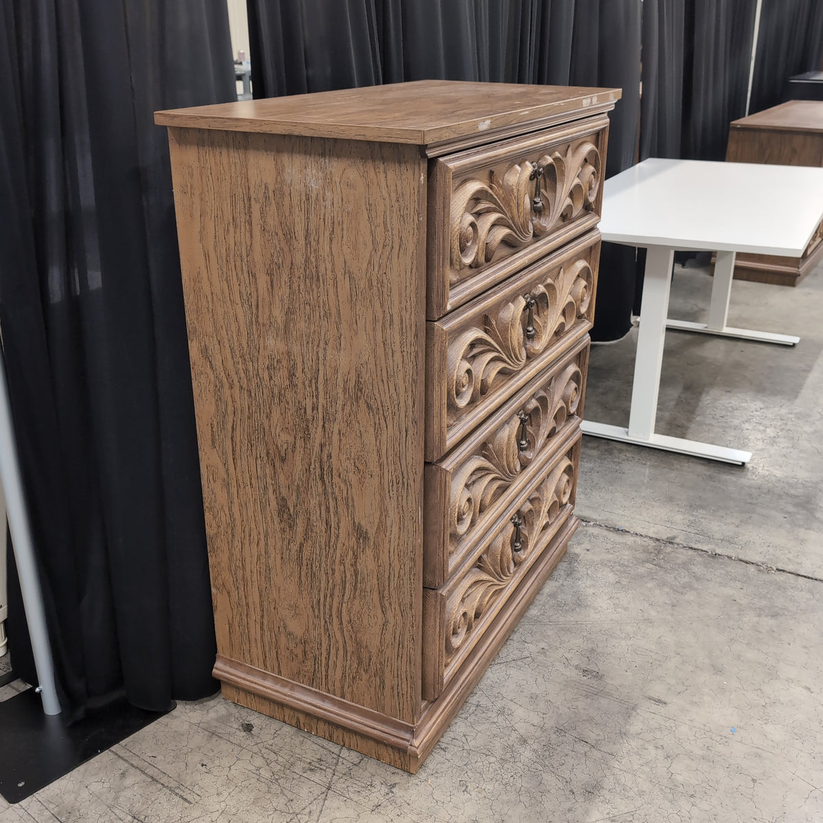 Traditional Brown Wood Dresser with Carved Fronts