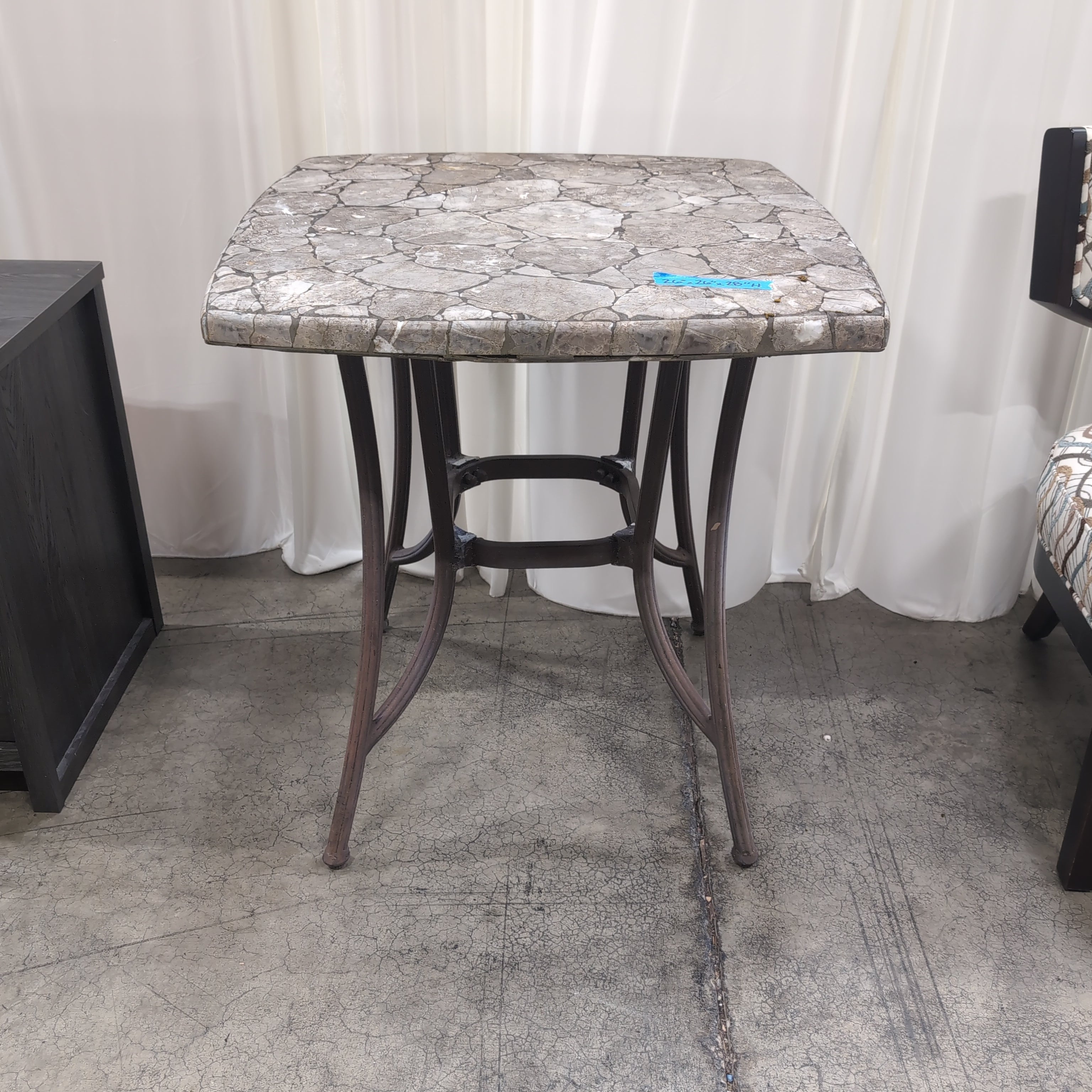 Square Stone Mosaic Outdoor Table with Metal Base