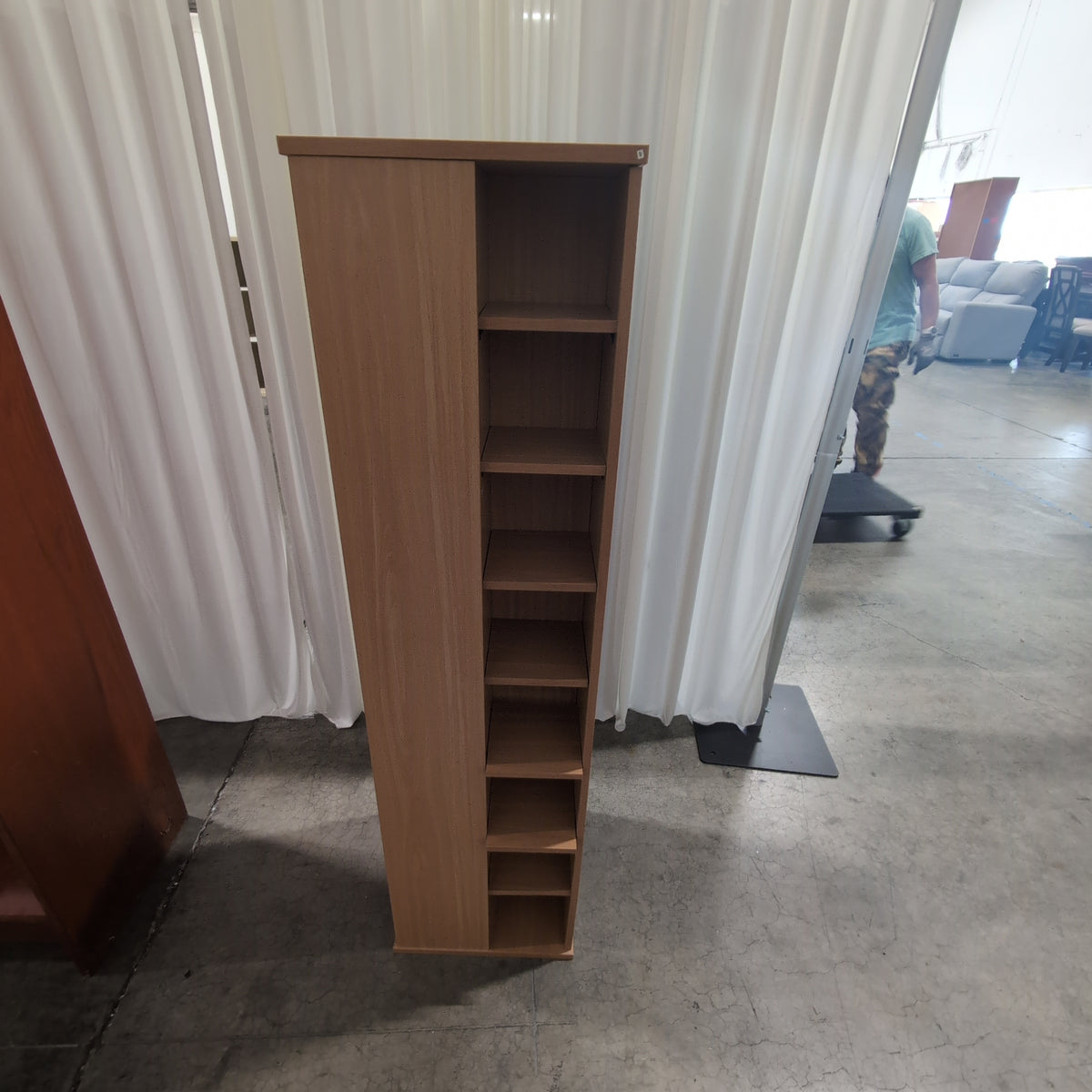 Light Wood Narrow Bookcase with Angled Shelves