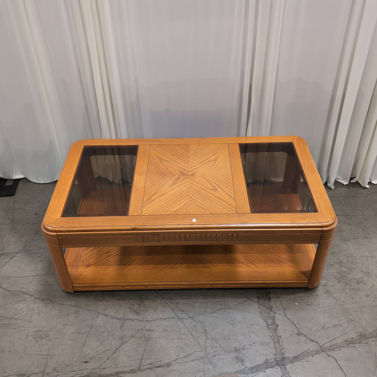 Rectangular Blonde Wood Coffee Table with Glass Inserts