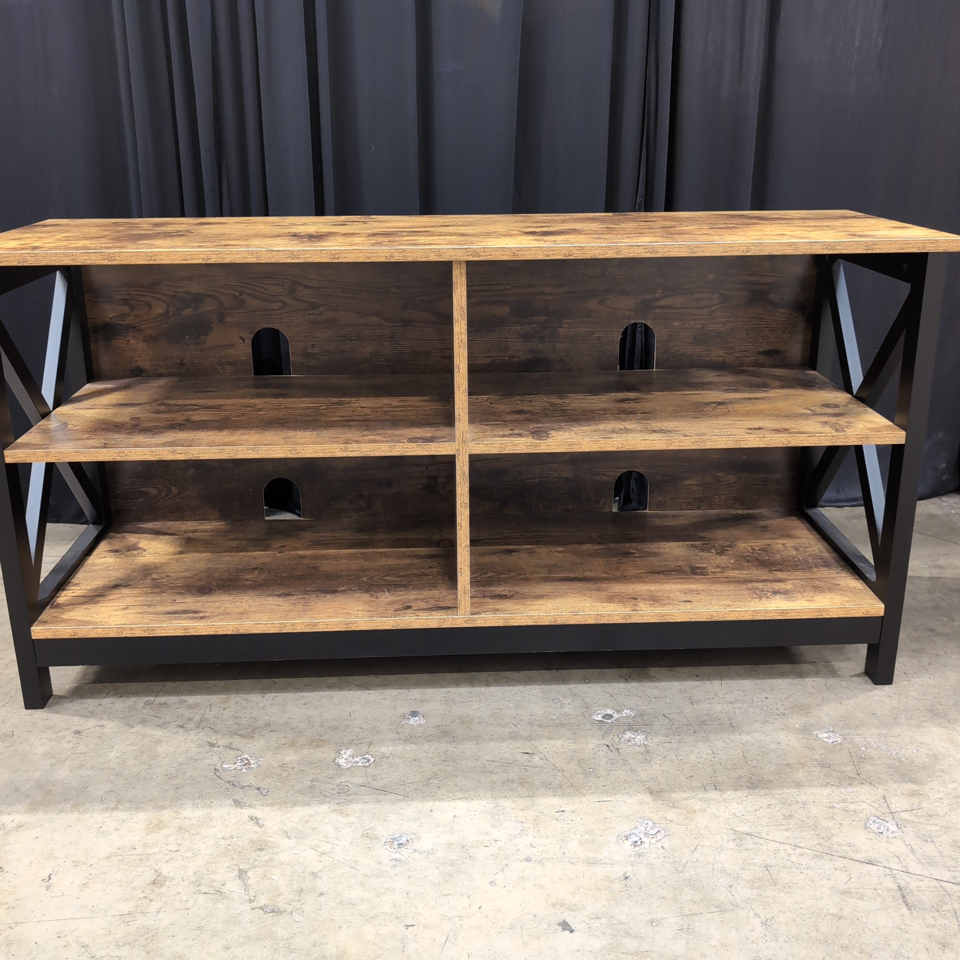 Rustic Brown Wood TV Stand with X-Brace Sides