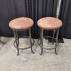 Pair of Twisted Wrought Iron Bar Stools with Upholstered Seats