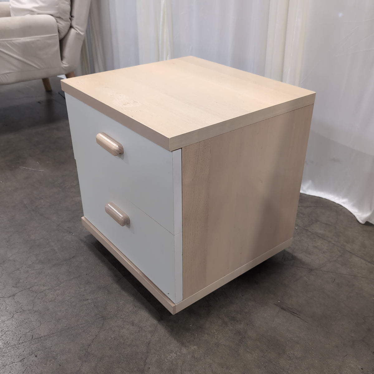Light Wood and White Two-Drawer Nightstand