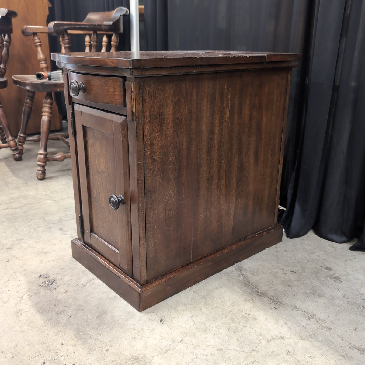 Dark Wood Nightstand with Power Cord Slot
