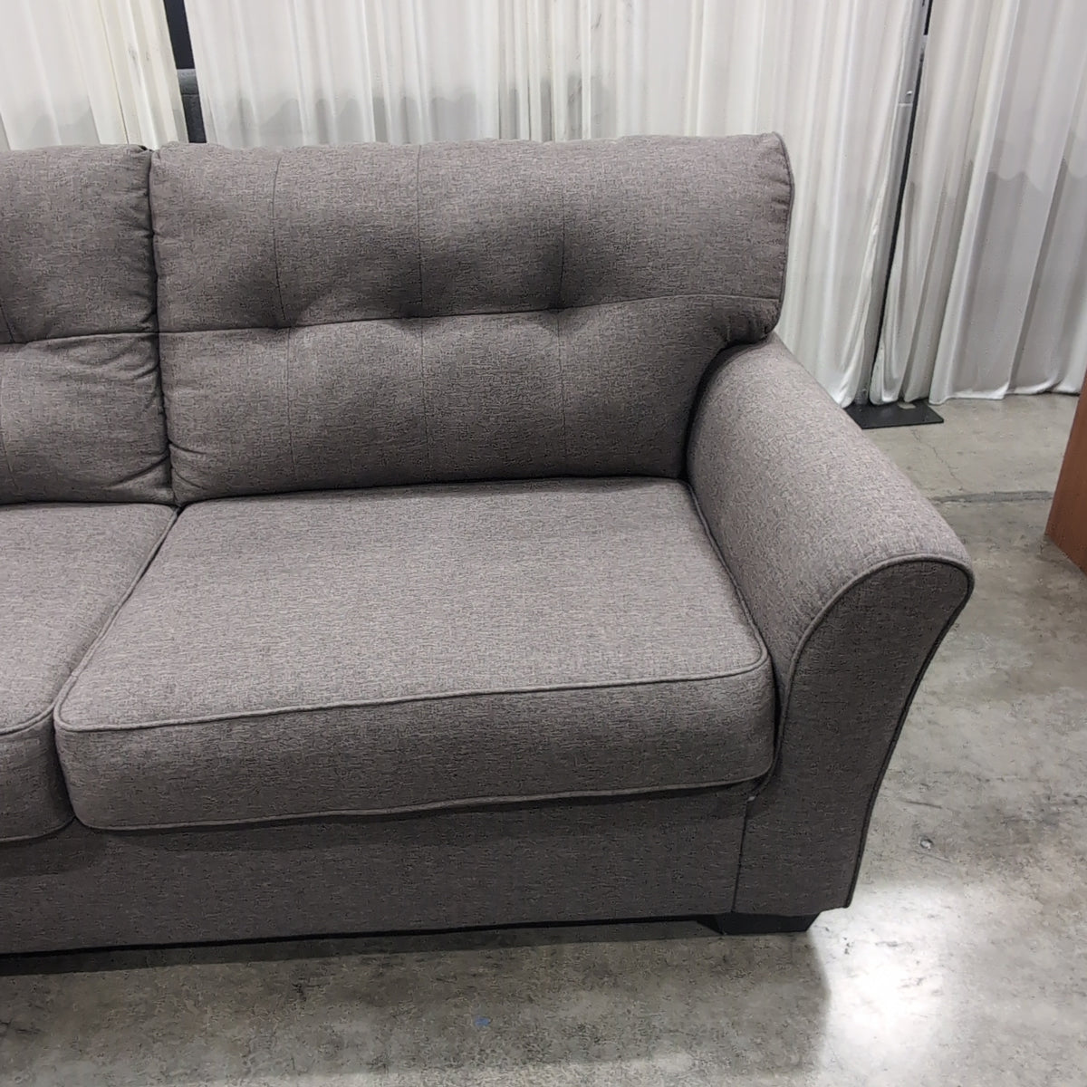 Grey Fabric Rolled Arm Loveseat