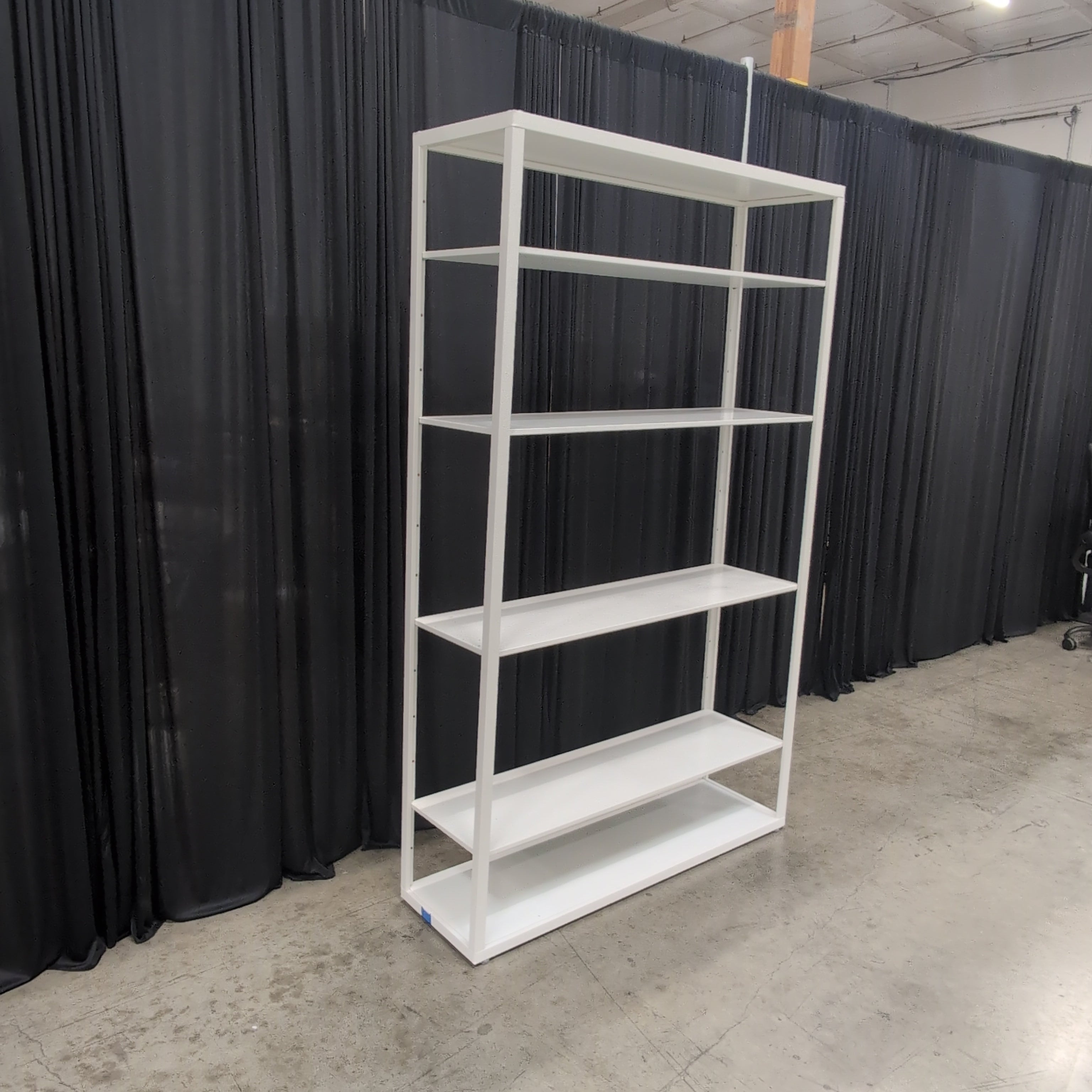 White Metal Six-Shelf Open Bookcase