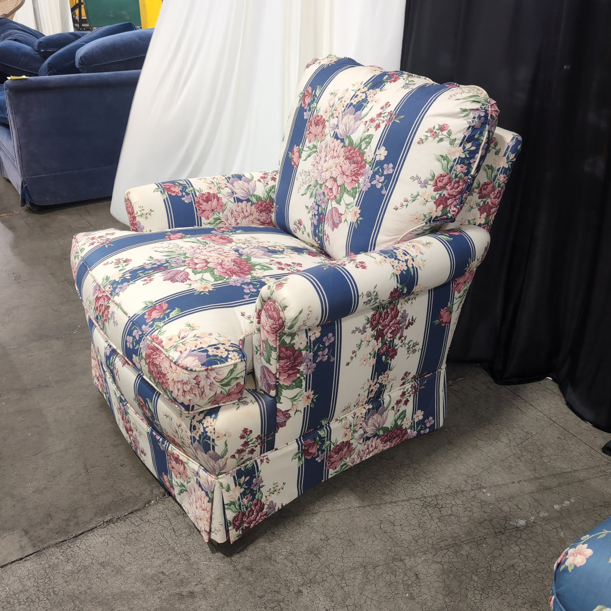 Traditional Floral Striped Upholstered Armchair