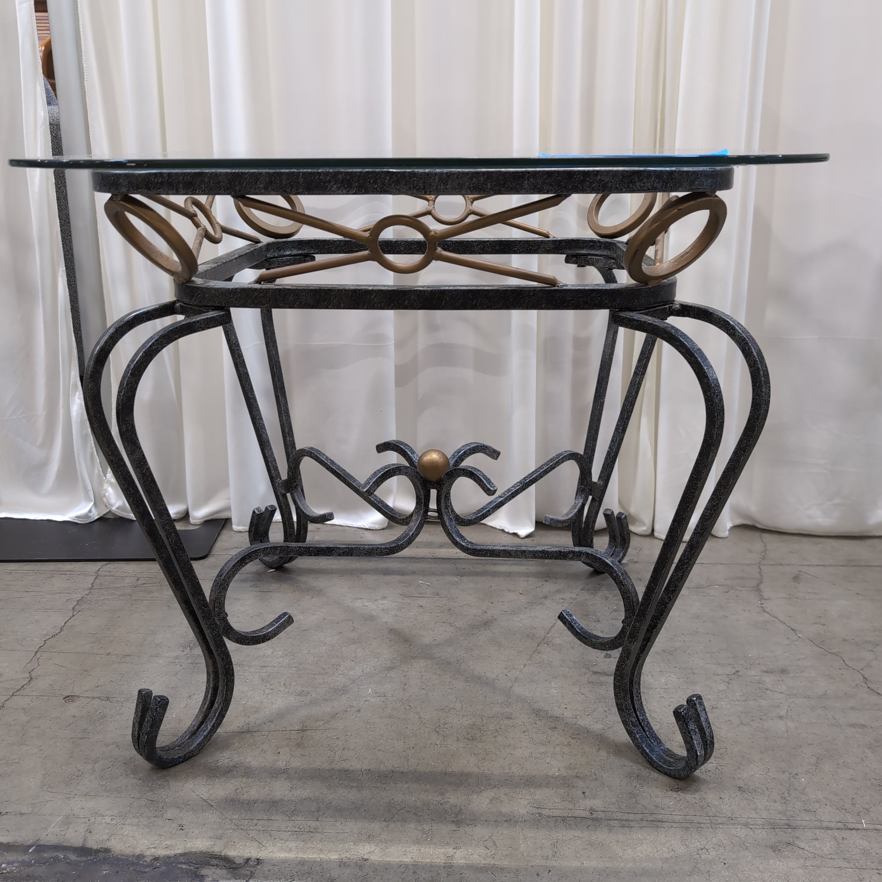 Ornate Scrollwork Metal End Table set with Glass Top