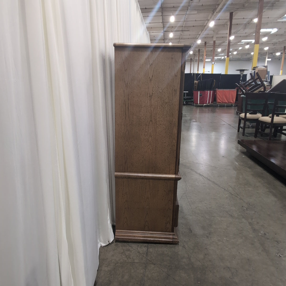 Light Brown Wood French Provincial Armoire with Ornate Hardware