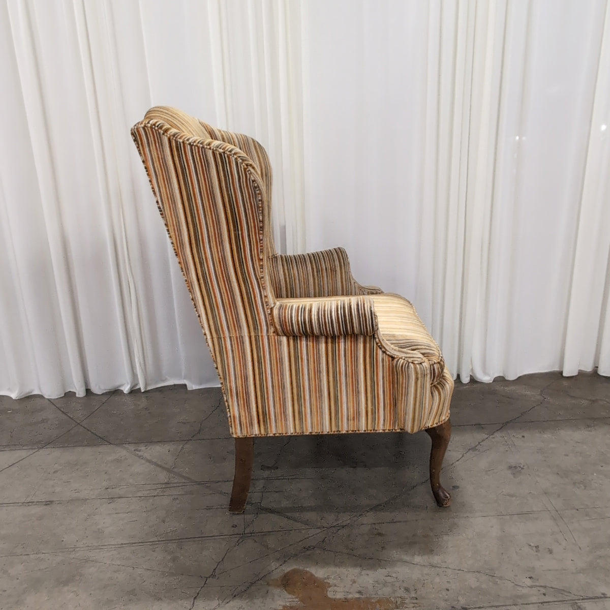 Traditional Brown Striped Wingback Chair