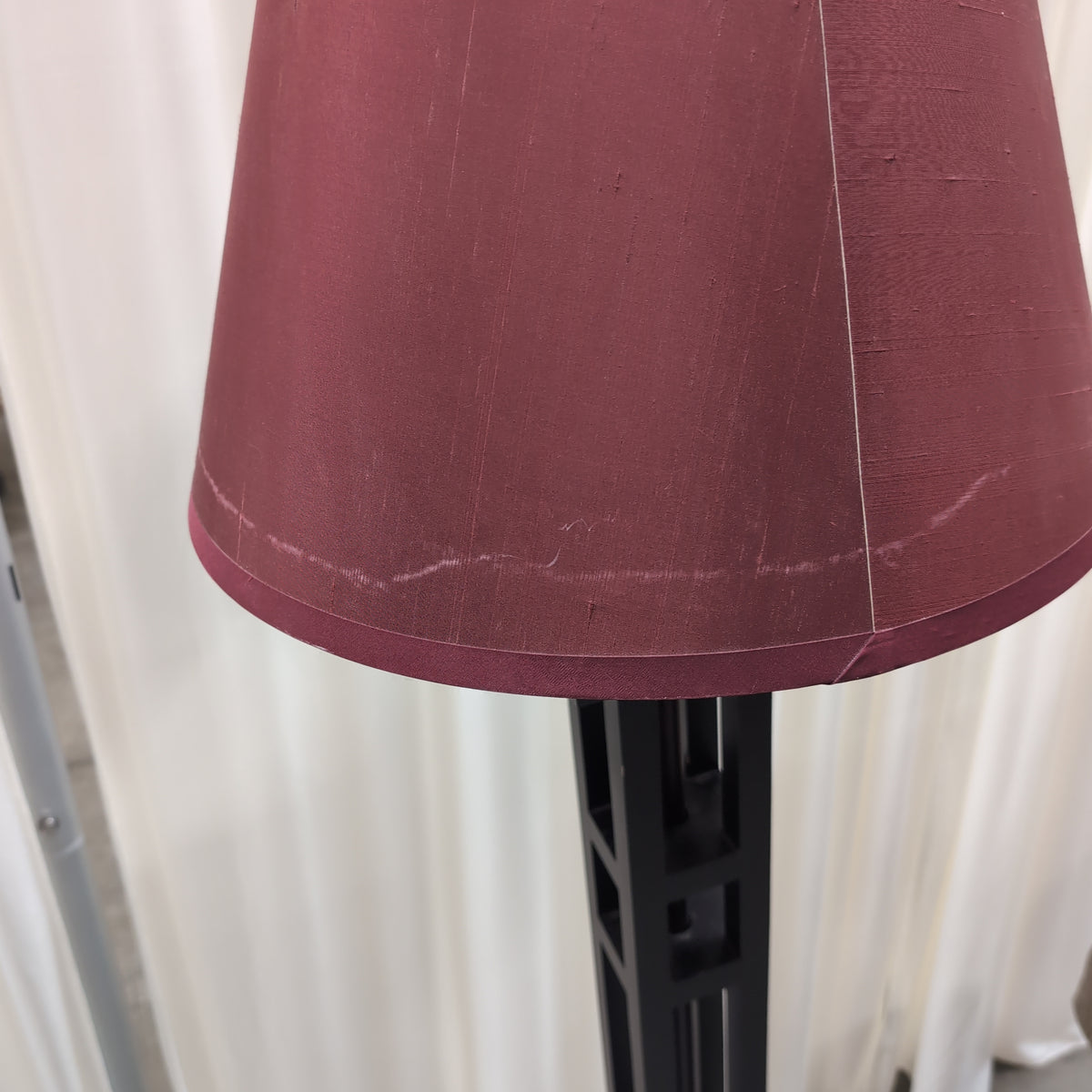 Black Geometric Floor Lamp with Maroon Shade