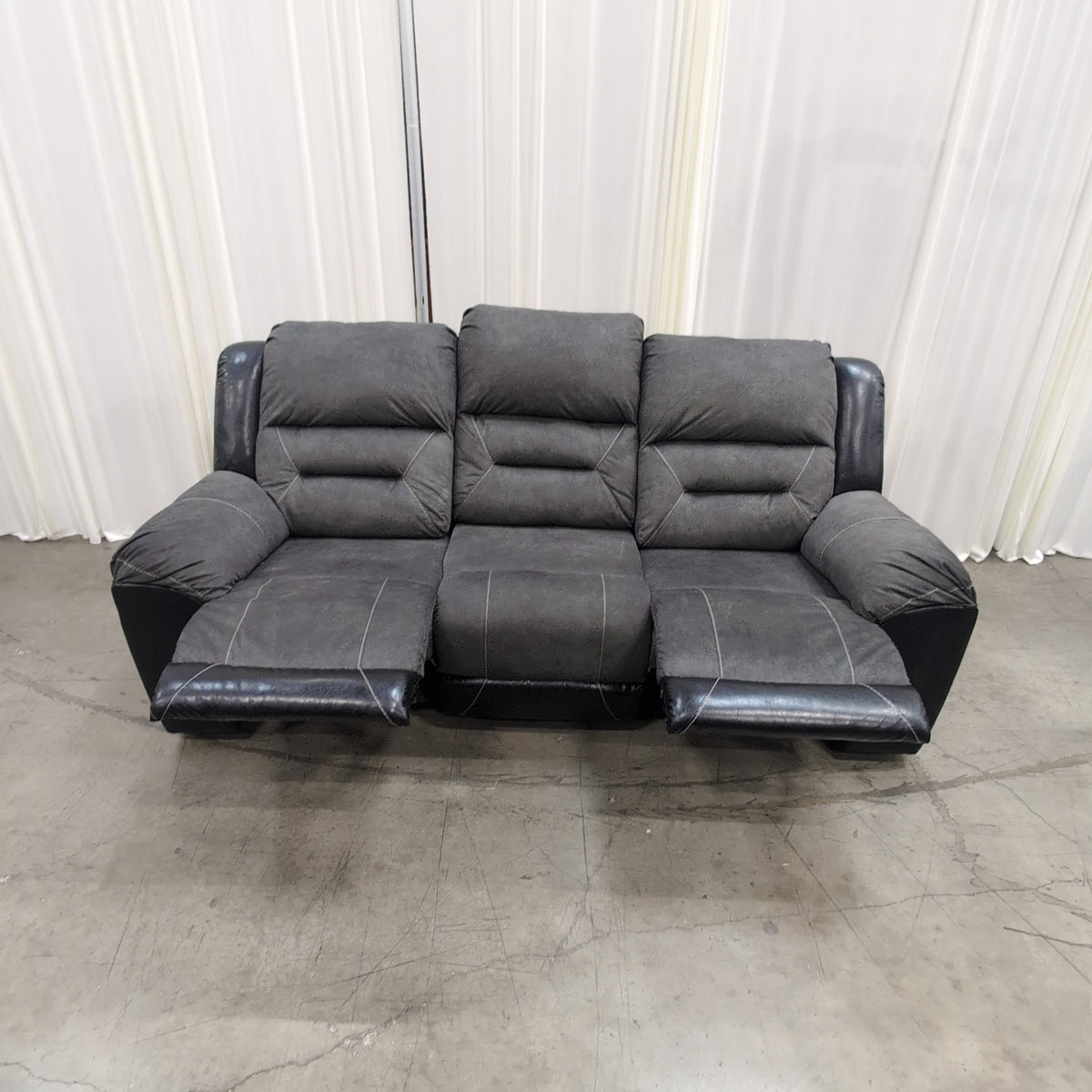 Dark Gray Fabric Three-Seat Recliner Couch