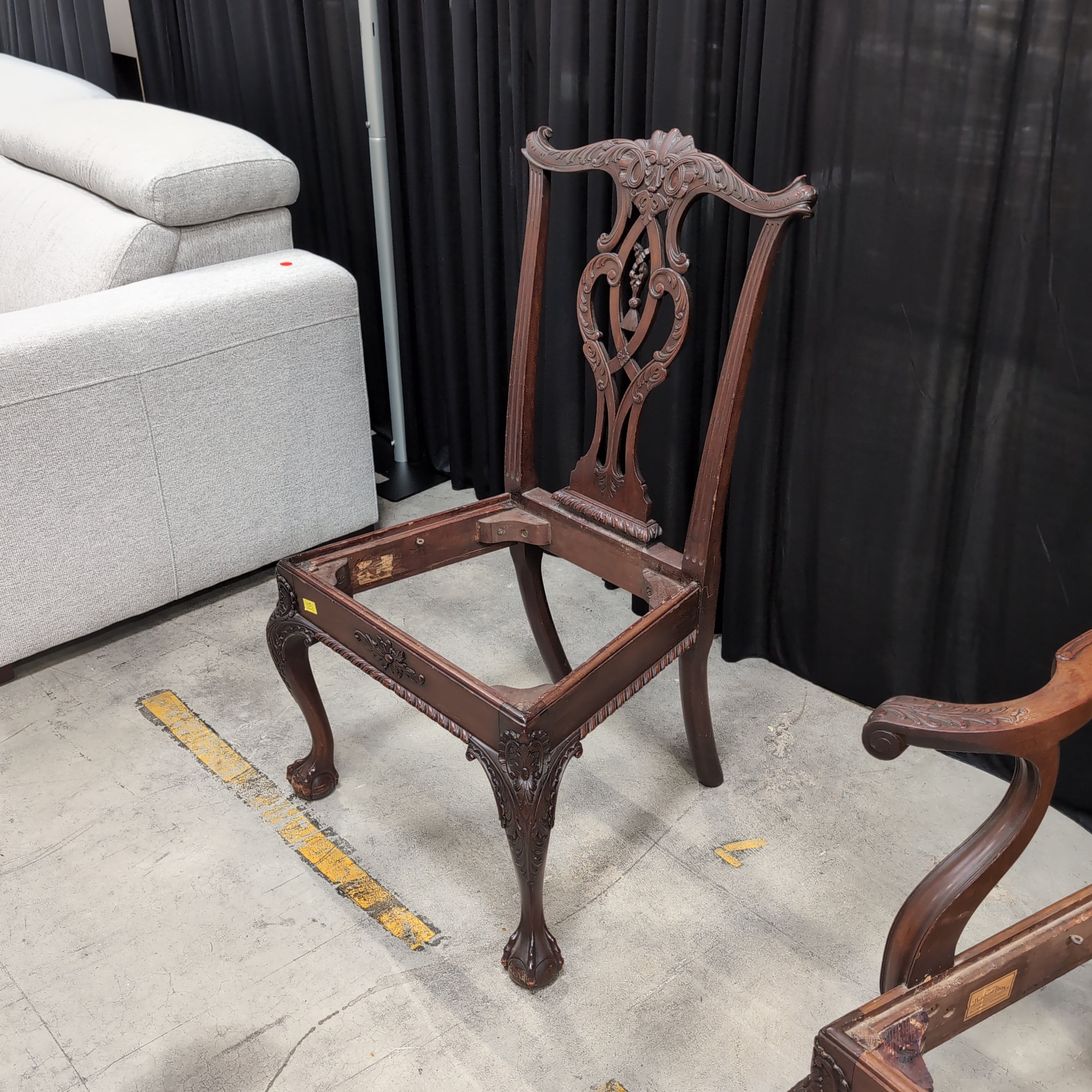 Chippendale Style Carved Wood Chair with Claw Feet