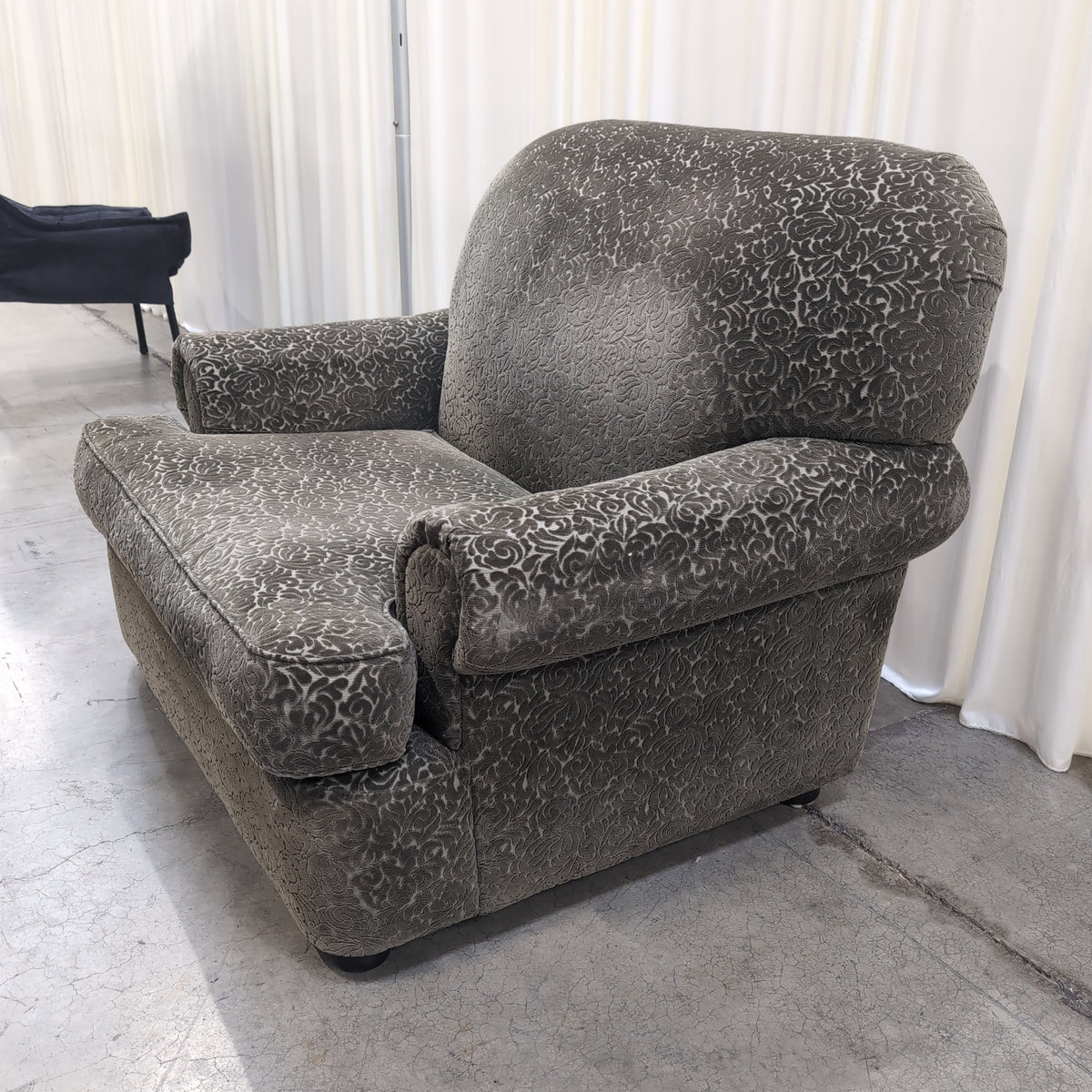 Traditional Sage Green Patterned Velvet Club Chair