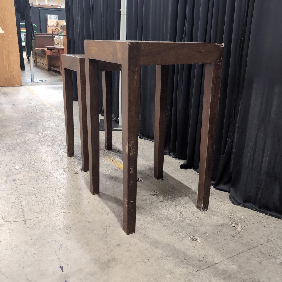 Brown Wood Square End Table Set with Inlay