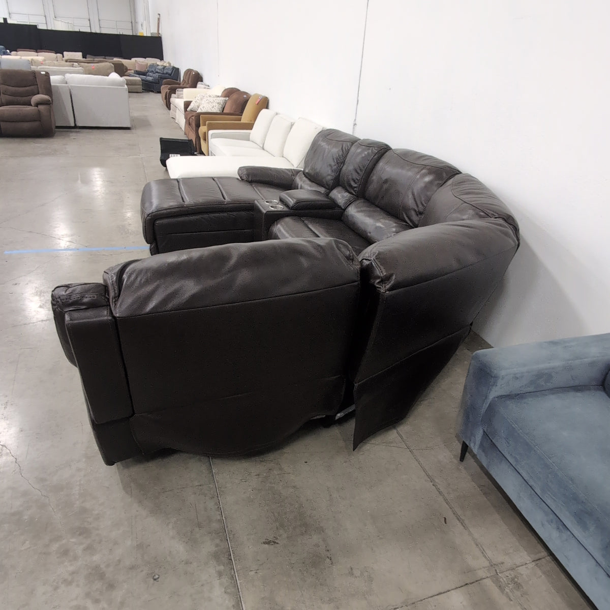Brown Leather Reclining Sectional Couch with Cup Holders