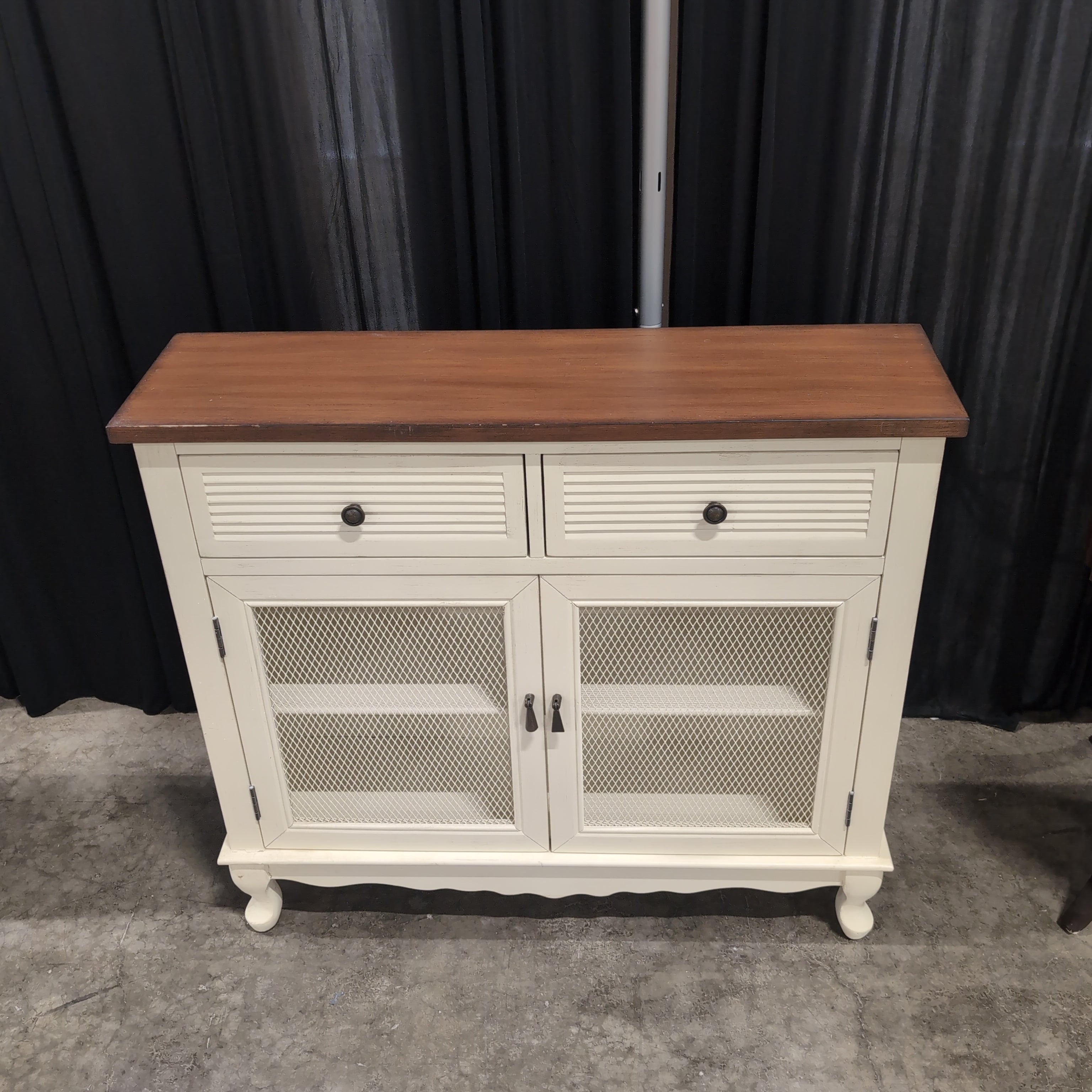 Two-Tone Cream and Brown Wood Buffet with Mesh Doors