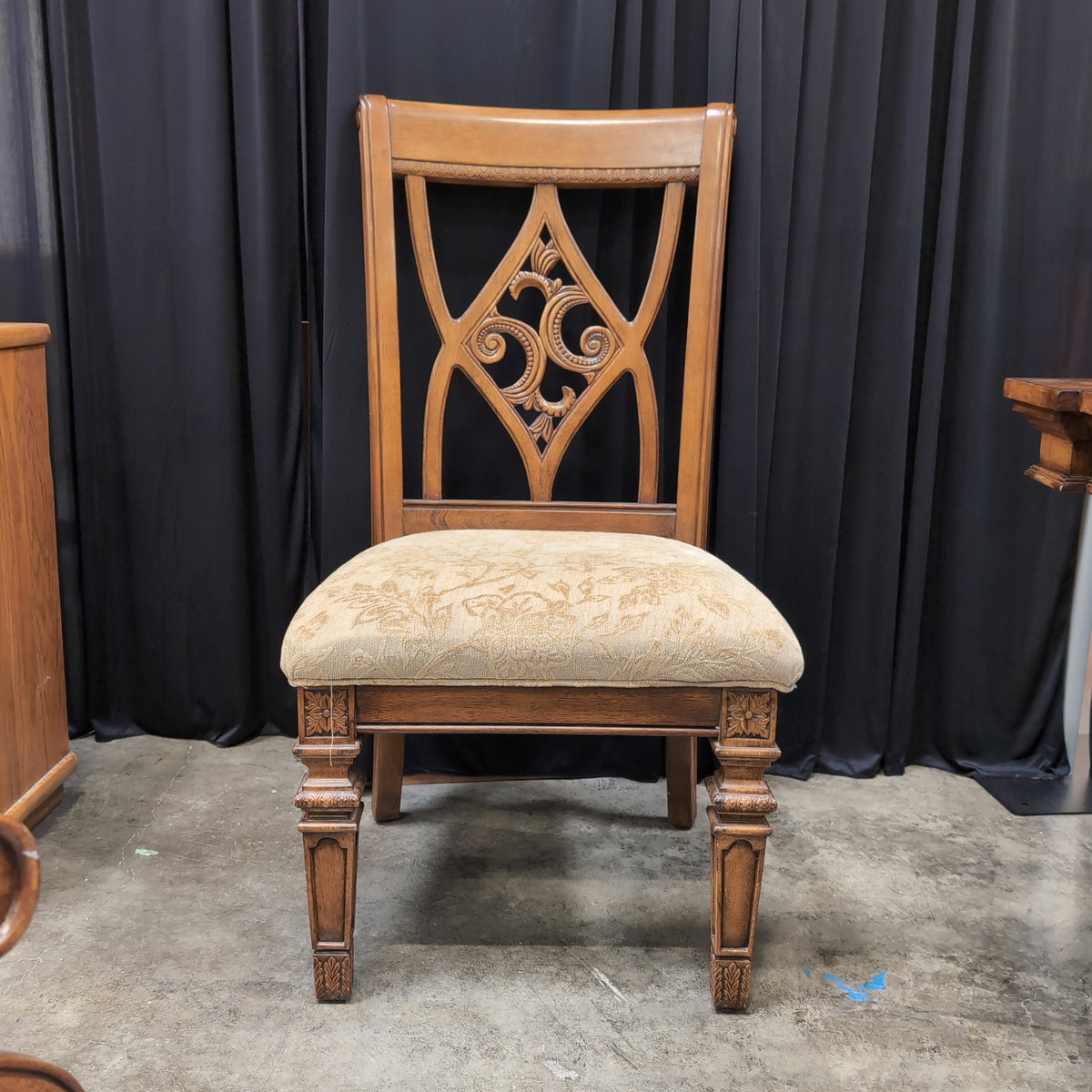 Ornate Carved Back Dining Table Set with Six Chairs