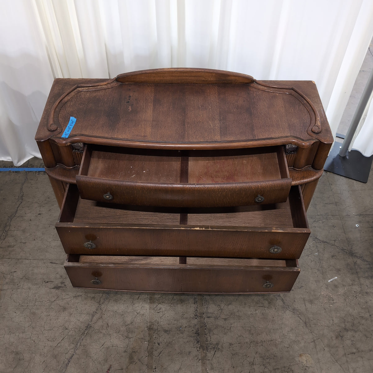 Traditional Brown Wood Three Drawer Dresser with Ornate Pulls