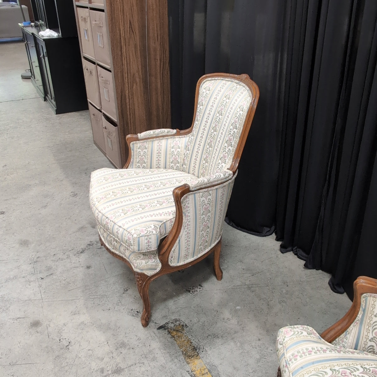 French Provincial Carved Wood Accent Chair in Floral Upholstery