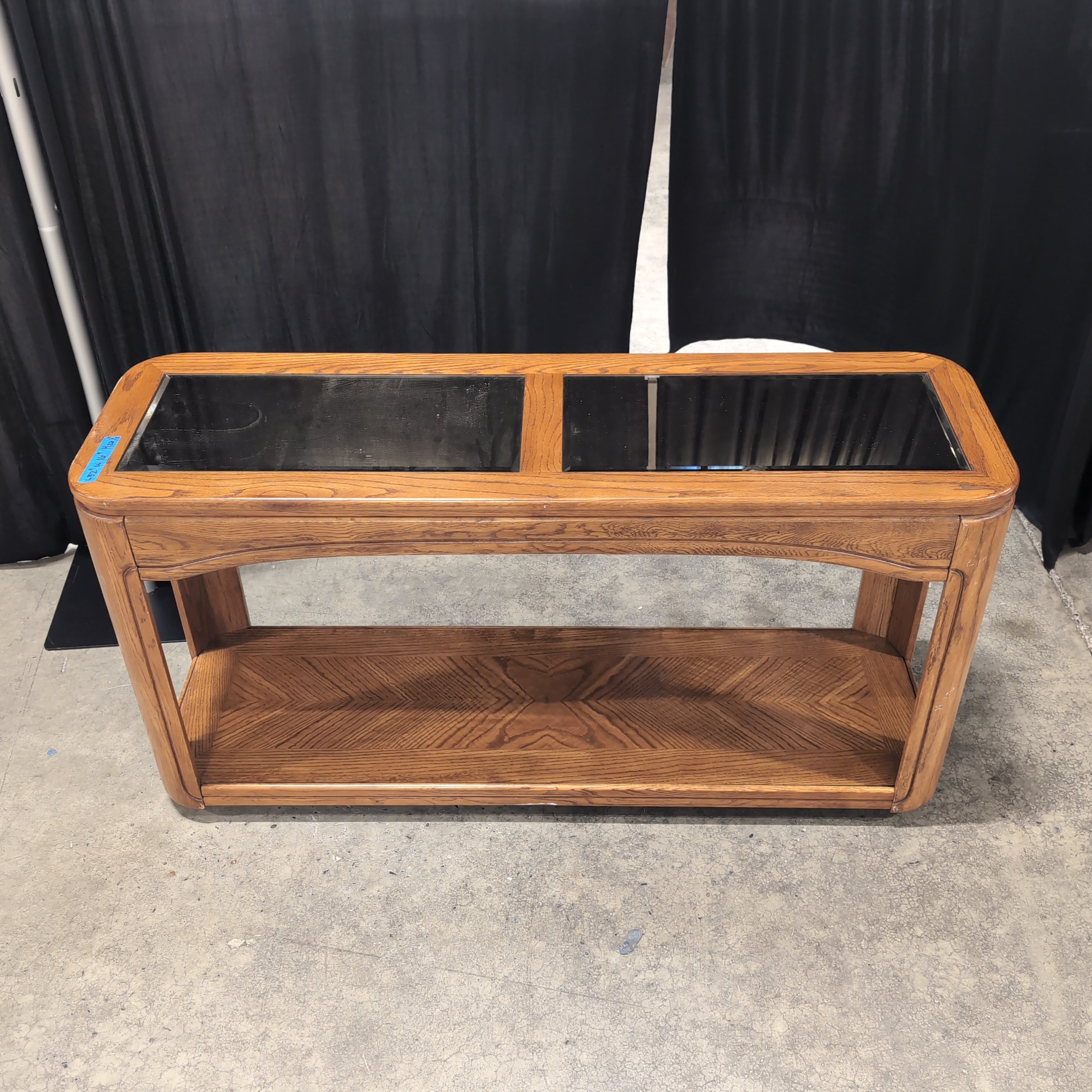 Medium Brown Wood Console Table with Glass Top Inserts