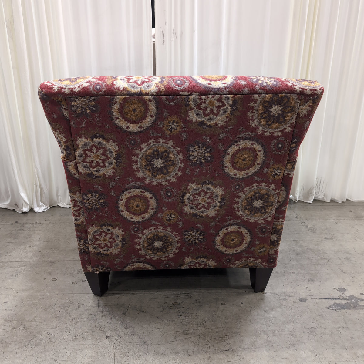 Burgundy Medallion Pattern Armchair with Rolled Arms