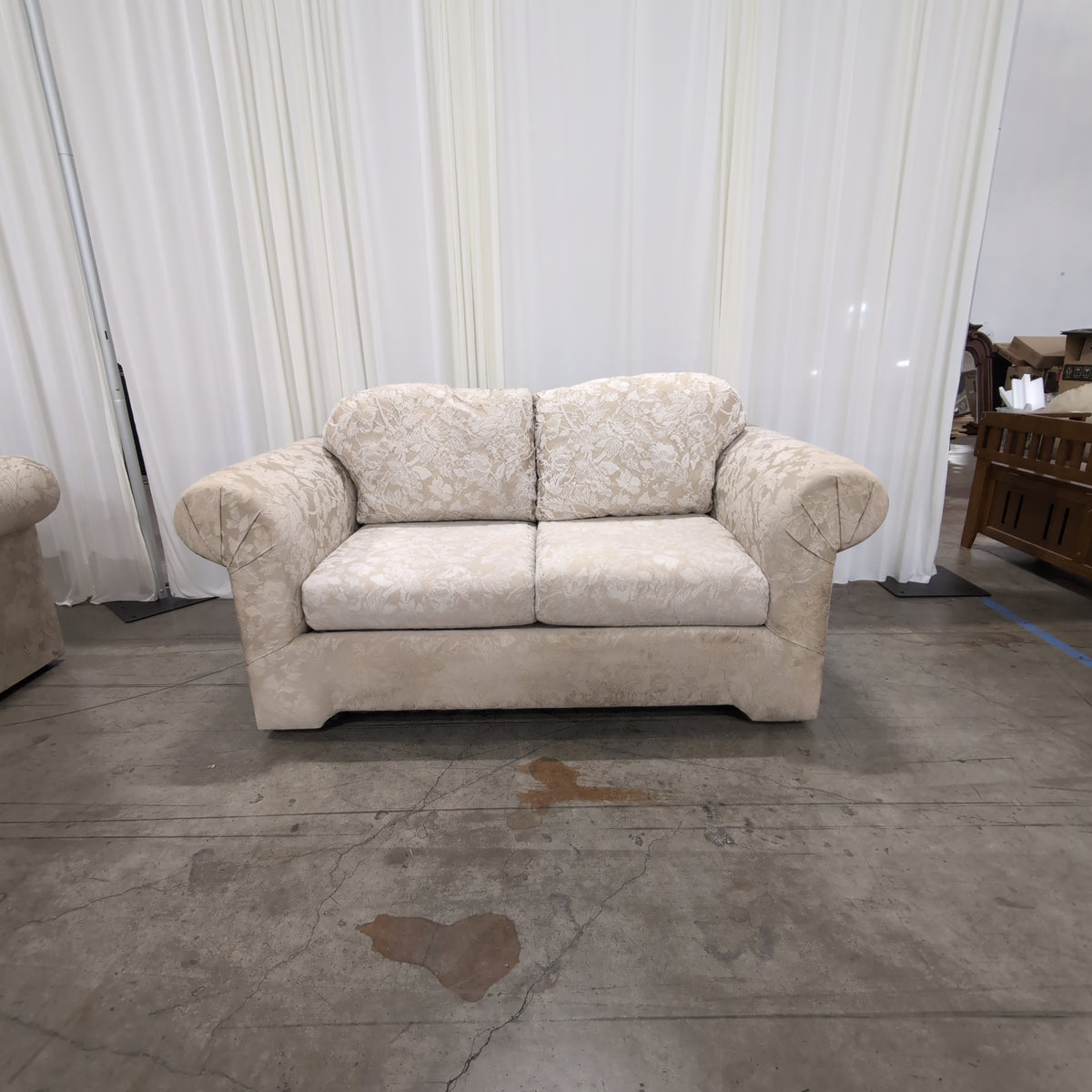 Beige Floral Pattern Rolled Arm Couch