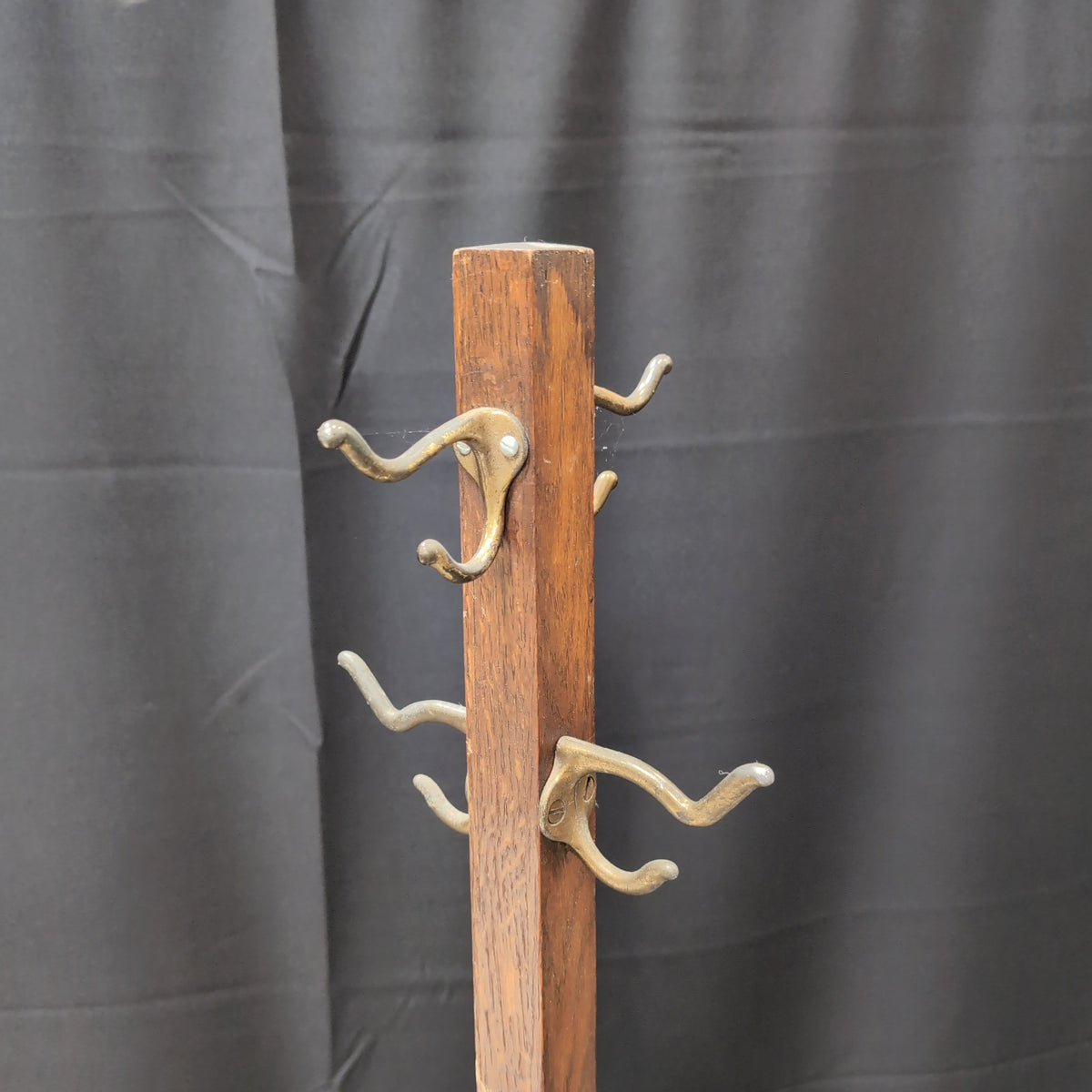 Traditional Dark Wood Coat Rack with Metal Hooks