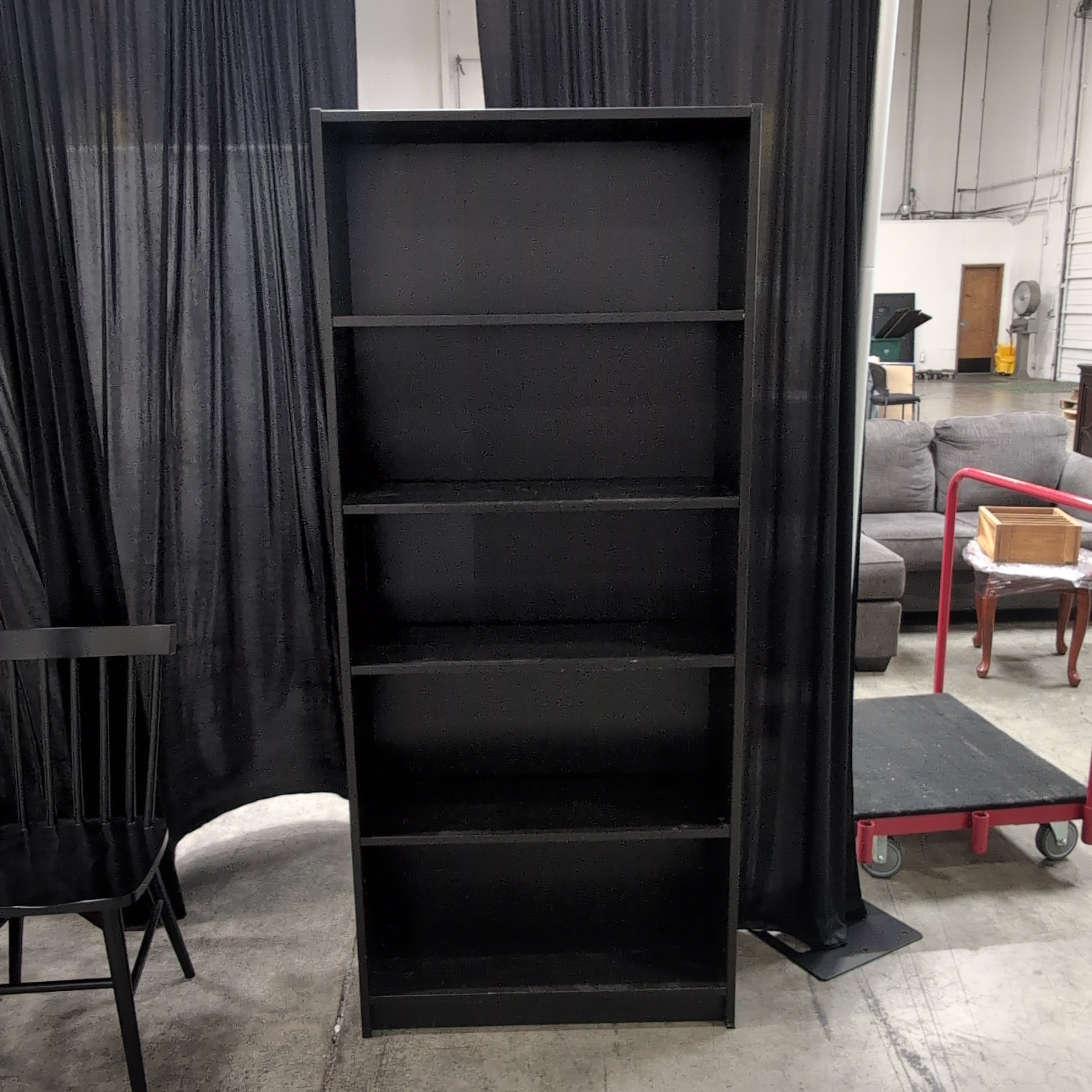Black Five-Shelf Wood Bookcase