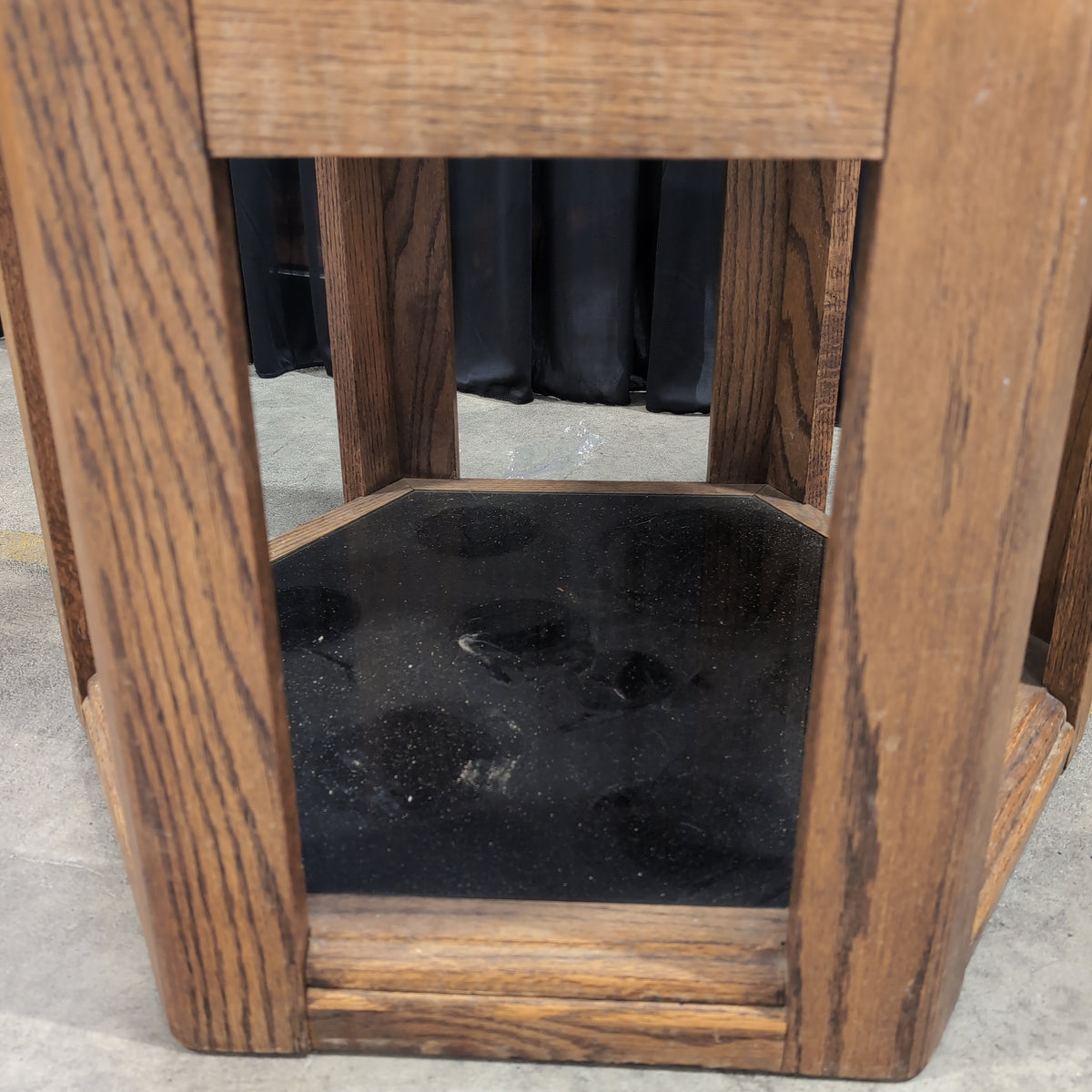 Brown Hexagonal Wood End Table with Dark Top