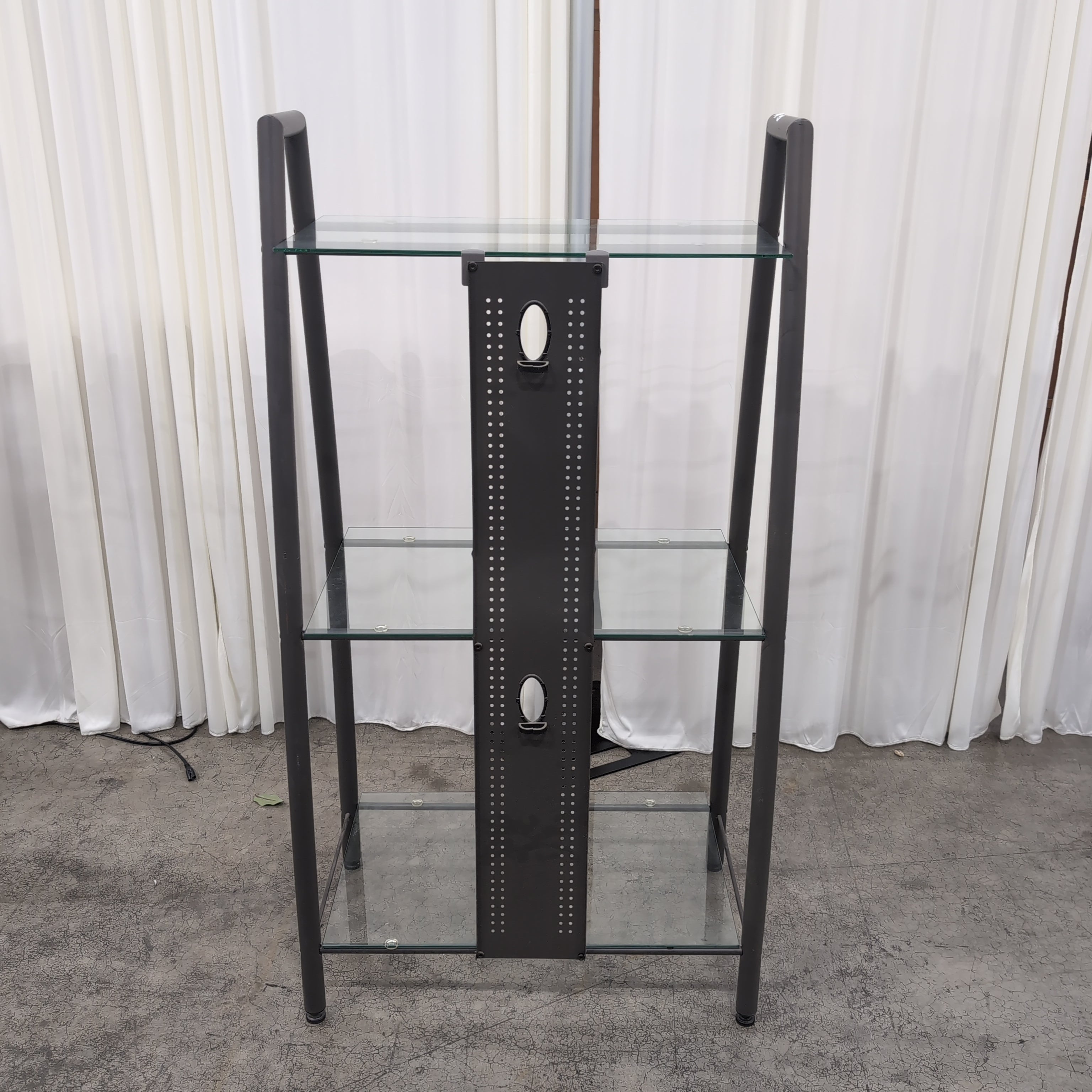 Modern Gray Metal TV Stand with Glass Shelves