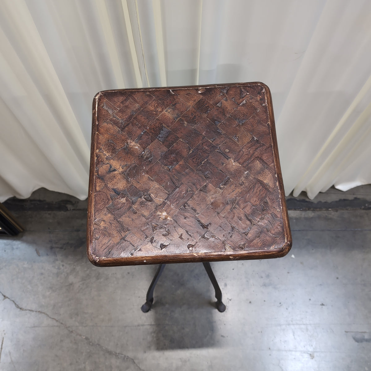 Parquet Wood Top End Table with Metal Base