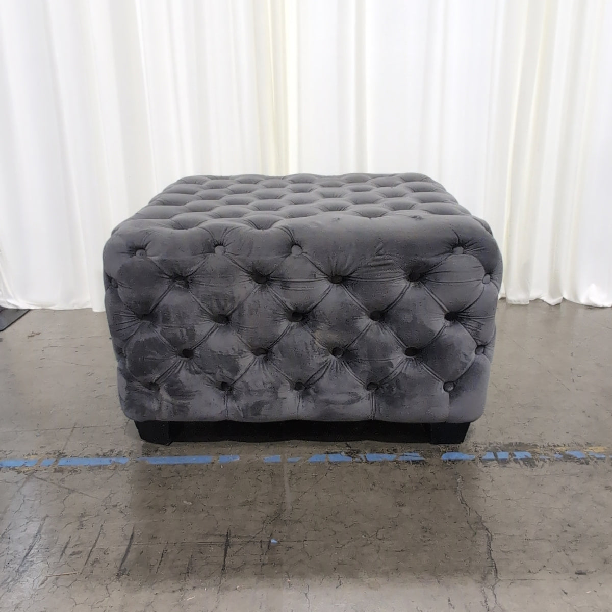 Charcoal Grey Upholstered Ottoman with Button Tufting