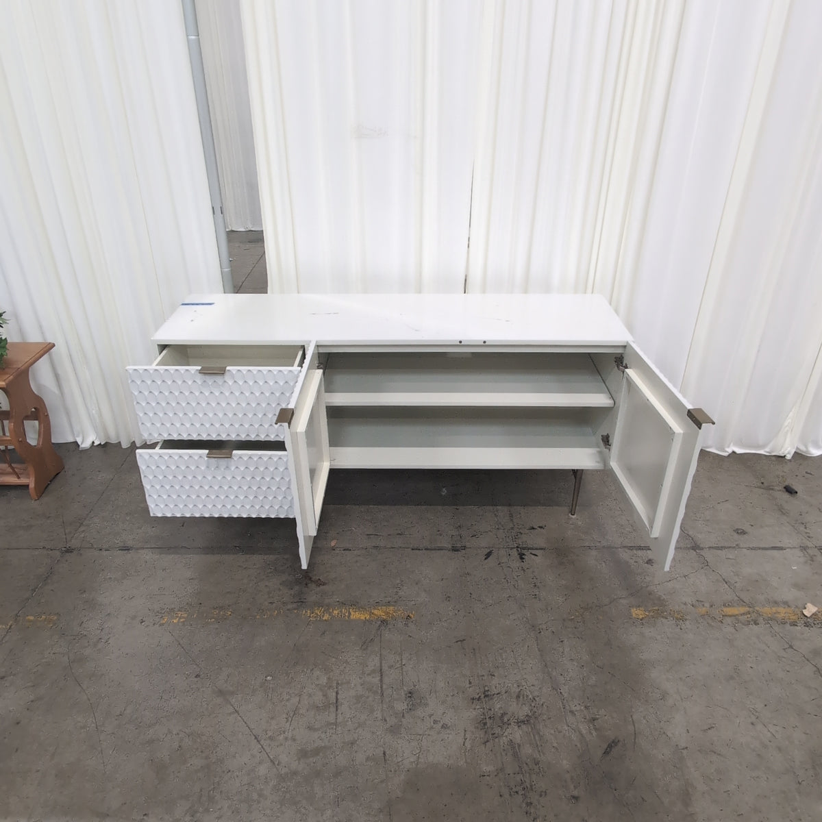 Modern White Textured Buffet with Metal Legs