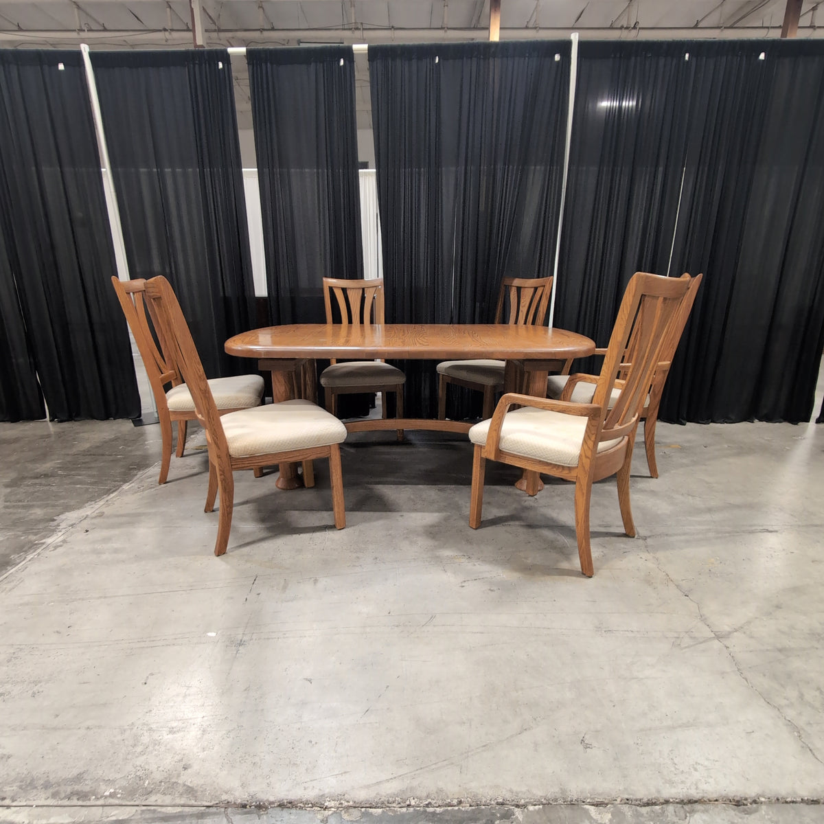 Kunshan Fei Hong Medium Brown Oak Dining Table with six chairs