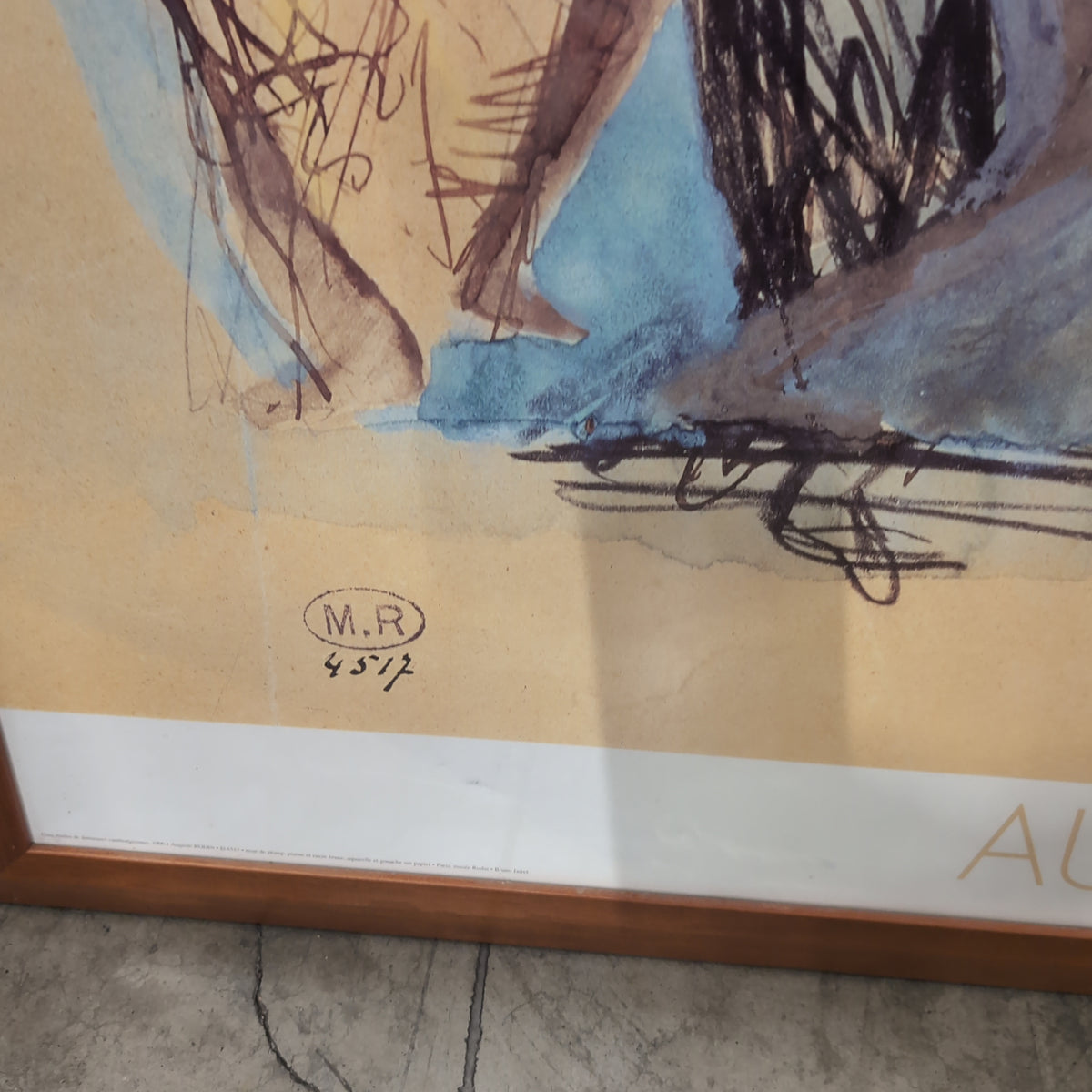 Auguste Rodin Figurative Sketch Art Print in Wood Frame