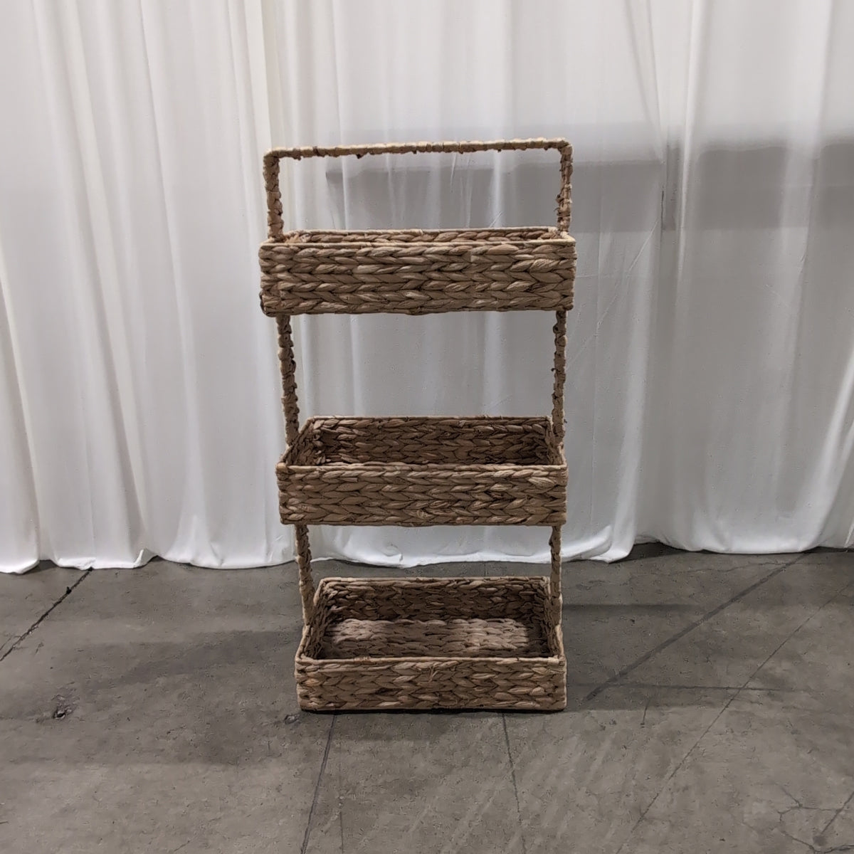 Natural Woven Three-Tier Basket Stand with Handle