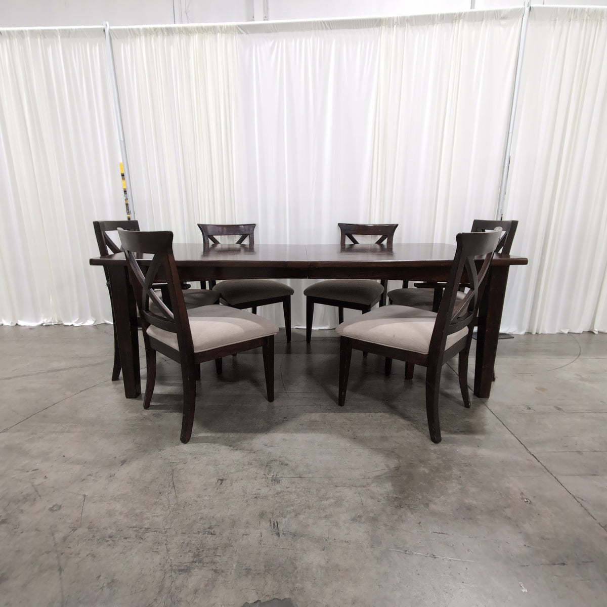 Dark Stained Wood Dining Table with Extension Mechanism