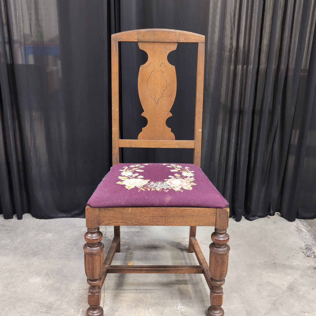 Traditional Dark Wood Dining Chair with Needlepoint Seat
