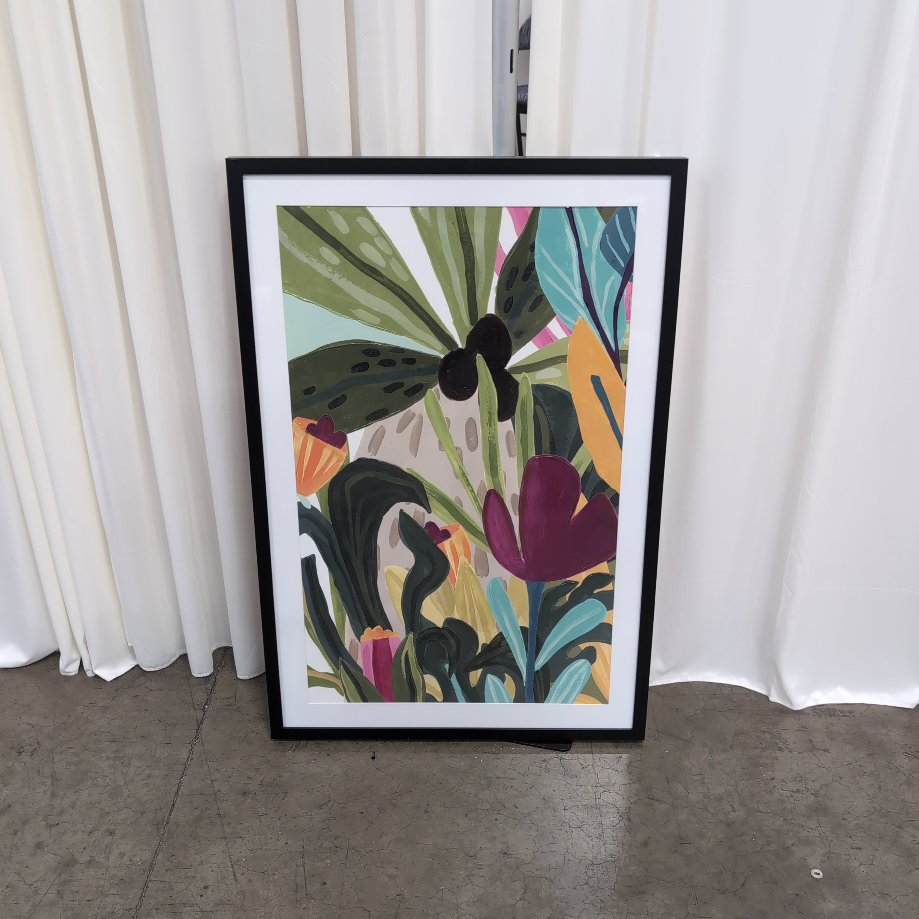 Tropical Botanical Multi-Color Wall Art in Black Frame