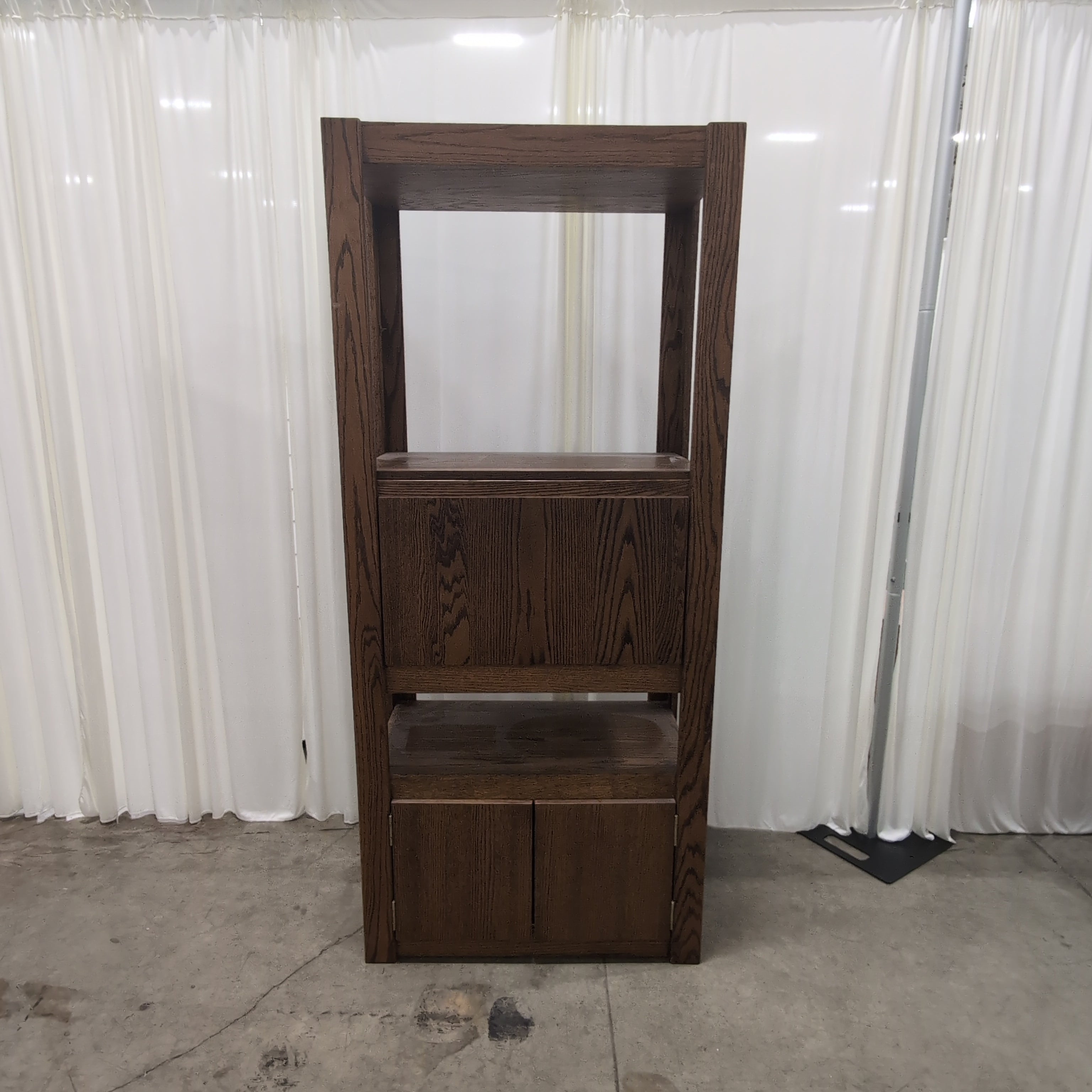 Brown Wood Ladder-Style Bookcase with Enclosed Storage