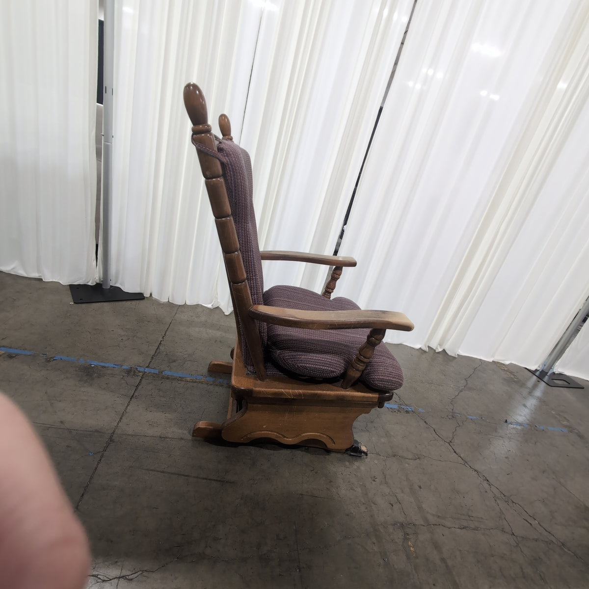 Traditional Wood Glider Rocking Chair with Striped Fabric