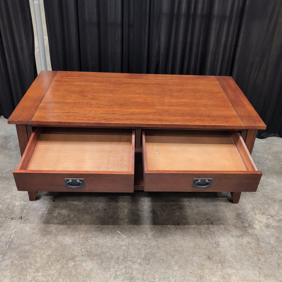 Cherry Tone Wood Coffee Table with Storage Shelf