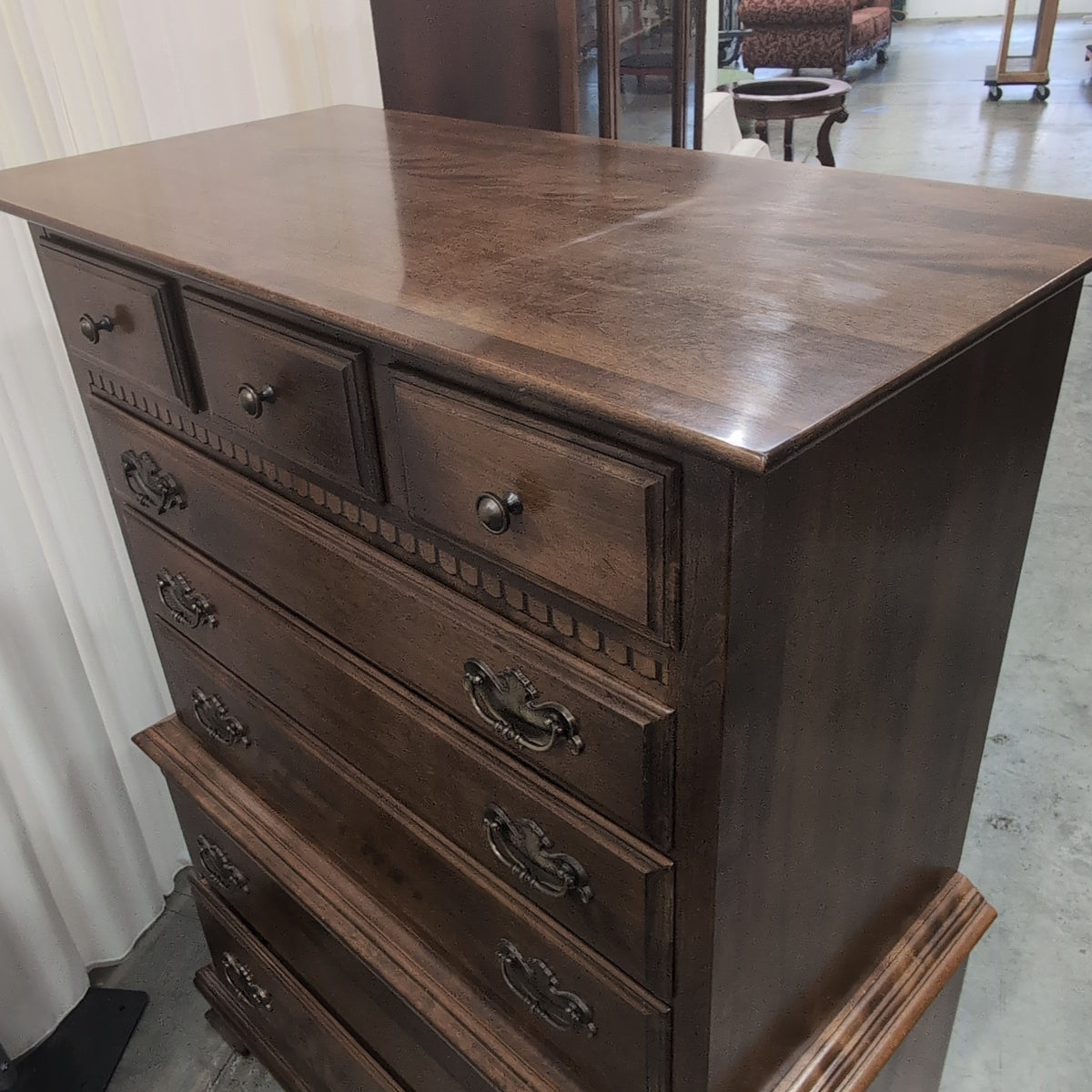 Traditional Dark Brown Wood Dresser with Ornate Hardware